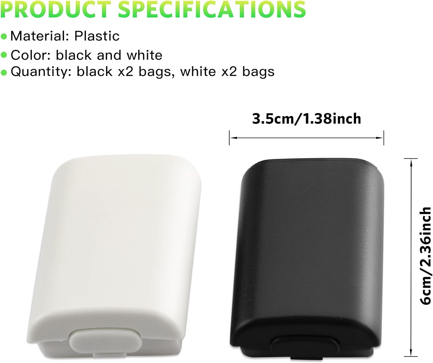 Battery Pack Cover for Xbox 360, Replacement Battery Pack Cover Shell Repair Part Compatible with Xbox 360 Wireless Controller(4 Pack, Black, White) image number 2