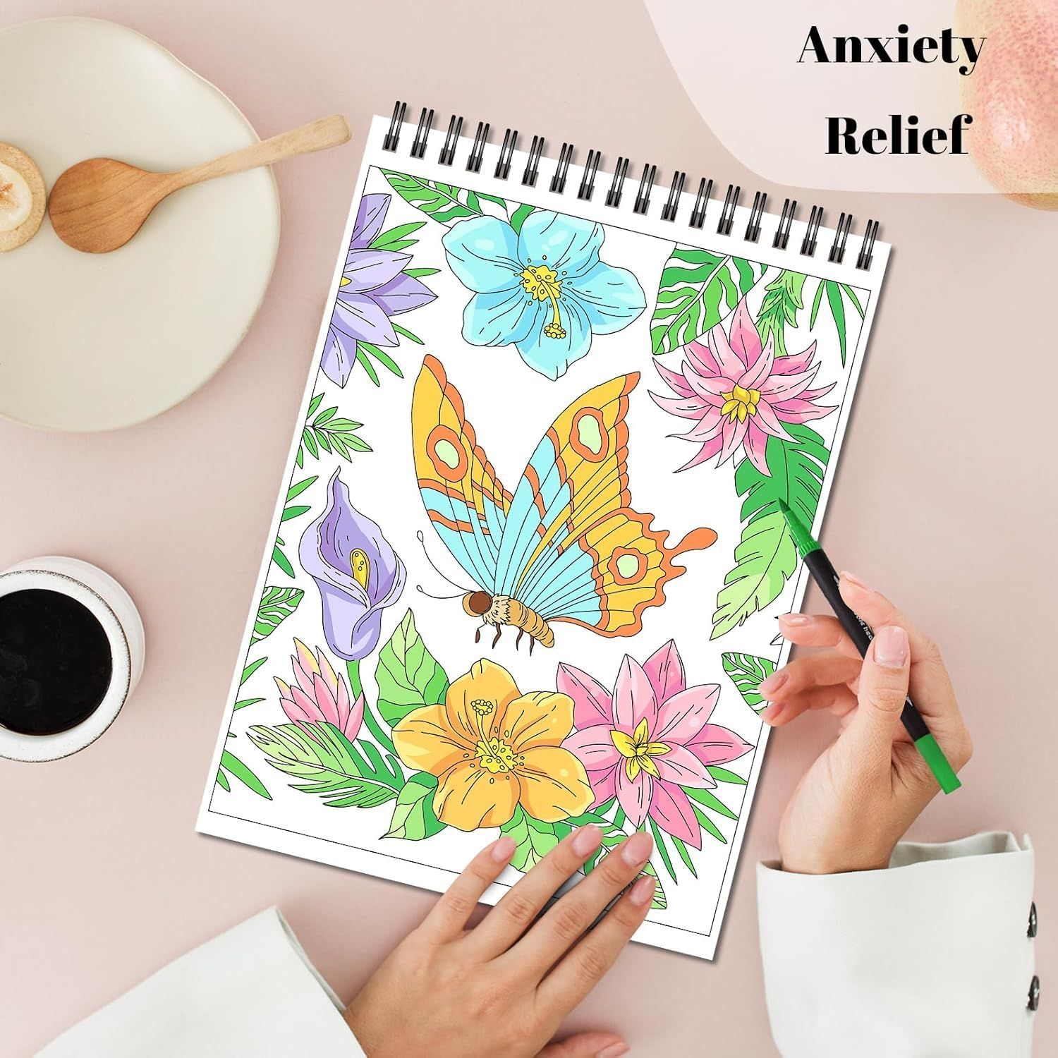 OSIMIG Easy and Cozy Adult Colouring Books Set, 3 Themes for Flower Inspirational Quotes, Colouring Books for Adults to Relax and Relieve Anxiety, 60 Patterns Top Spiral Bound image number 6