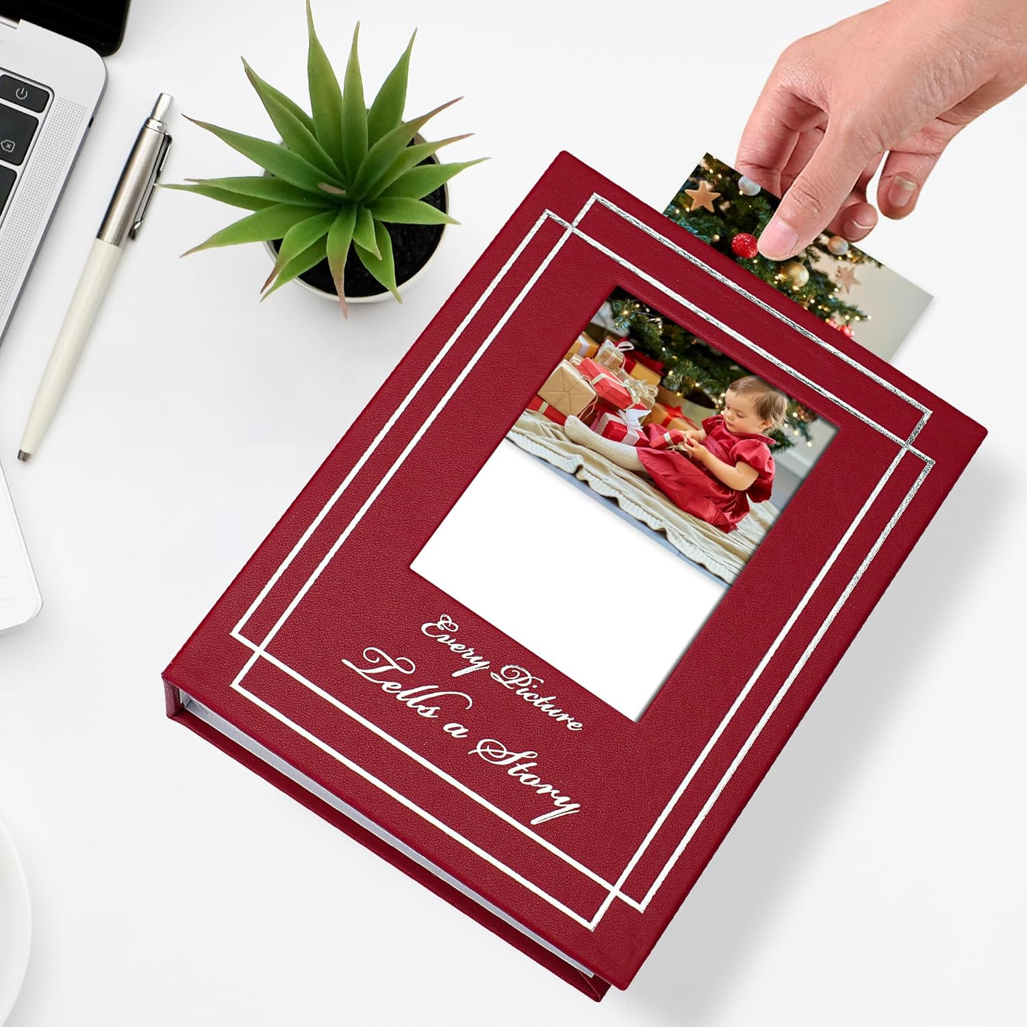 Photo Album 4X6 100 Photos Leather Cover Wedding Photo Albums Extra Large Capacity Picture Book with Beautiful Prints Presents for Wedding Baby Vacation Red image number 4