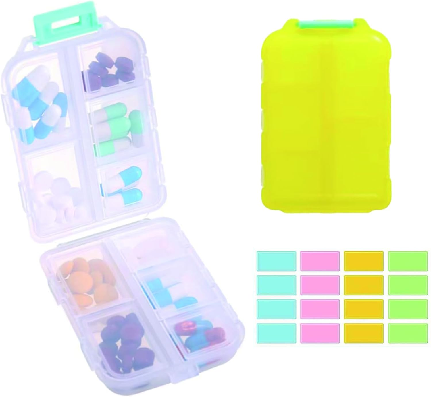 2 Portable Pill Box Organisers, 10 Compartments for Different Medications, Can Be Used for Pills/Capsules/Vitamins/Fish Oil/Accessories Etc,Blue