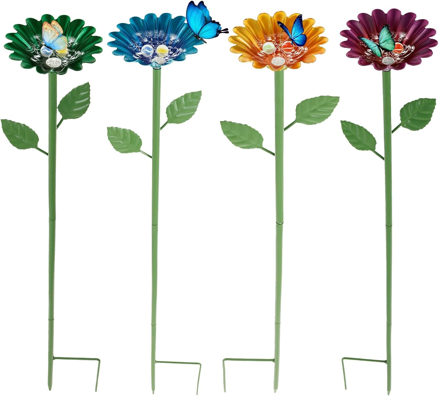 2/4 Pack Bee Watering Station, Iron Bee Water Feeder, with Glass Marble and Flower Design, Butterfly Water Stations, Practical Bird Watering Station, for Outdoor Garden Yard (Style2)