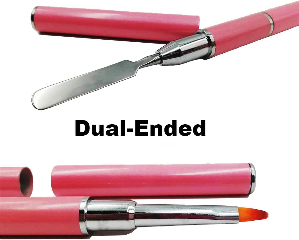 Polygel Nail Brush and Picker Tool Dual-Ended 2 in 1 Design Gel Nail Brush and Spatula Stainless Steel Tool for Nails Extension and Quick Building Gel (BK+PK+GD) image number 6