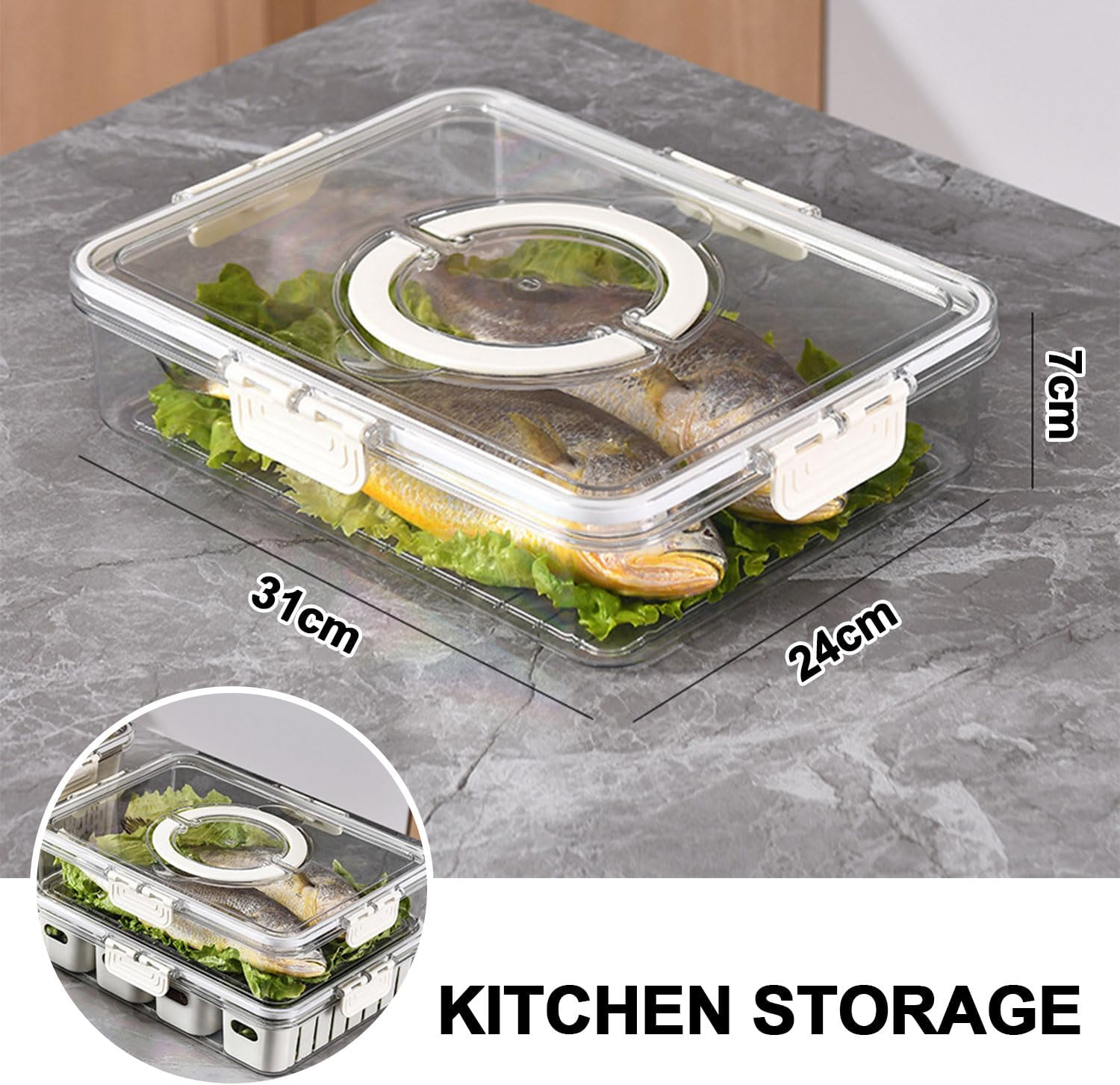 Divided Serving Tray with Lid and Handle, Storage Containers for Fridge, Snack Platters Organizer, Fruit Plate, Fresh -Keeping Box Is Suitable for Fruits, Vegetables, Refrigerators, Picnics (1 Grid)