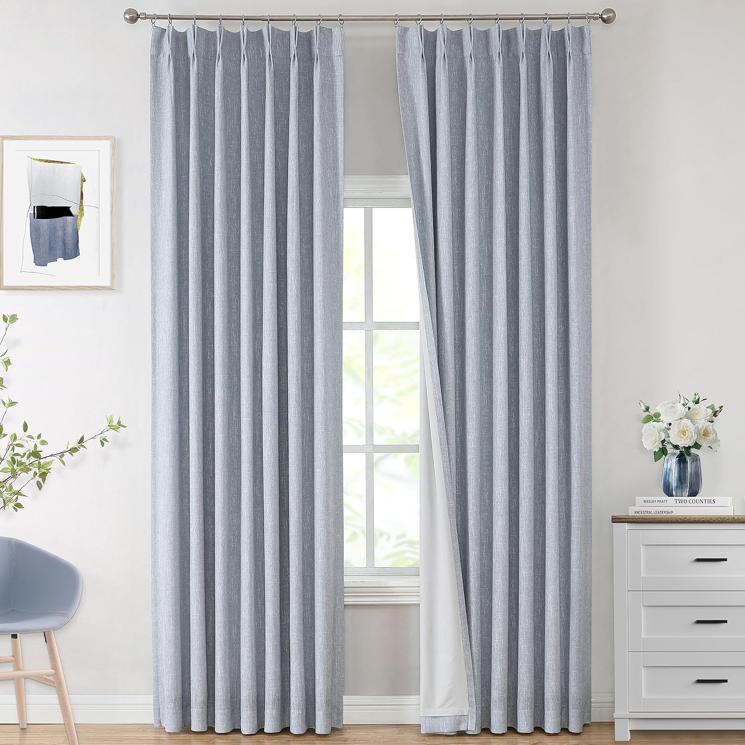 Vision Home White Pinch Pleated Full Blackout Curtains Thermal Insulated Window Curtains 63 Inch for Living Room Bedroom Room Darkening Pinch Pleat Drapes with Hooks Back Tab 2 Panel 40" Wx63 L