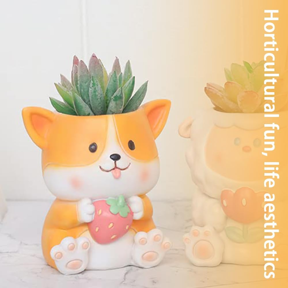 Corgi Ceramic Succulent Planter Pots with Drainage Hole, Handicraft Plant Holder Container Small Succulent Pot Mini Plant Flowerpot Cactus for Home Office Garden Decoration 9X7X9.5 Cm image number 1