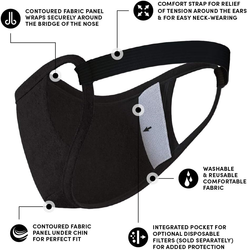 Safe+Mate X Case-Mate - Cloth Face Mask - Washable & Reusable - Adult L/XL - Cotton - with Filter - Black