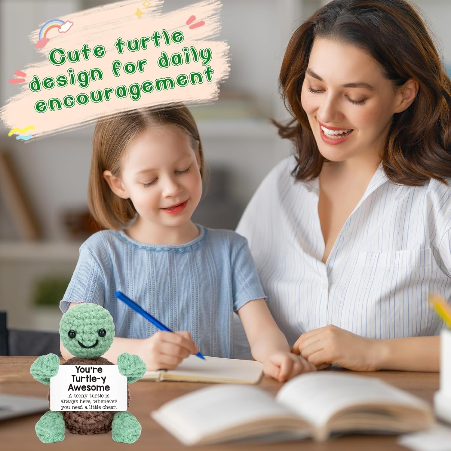 Handmade Mini Crochet Turtle Plush - Australian Wool Stress Relief Companion with Inspirational Card | Birthday, Mother'S Day, Cute Desk Decor for Kids, Adults(6X9Cm) (You Are Turtle-Y Awesome) image number 6