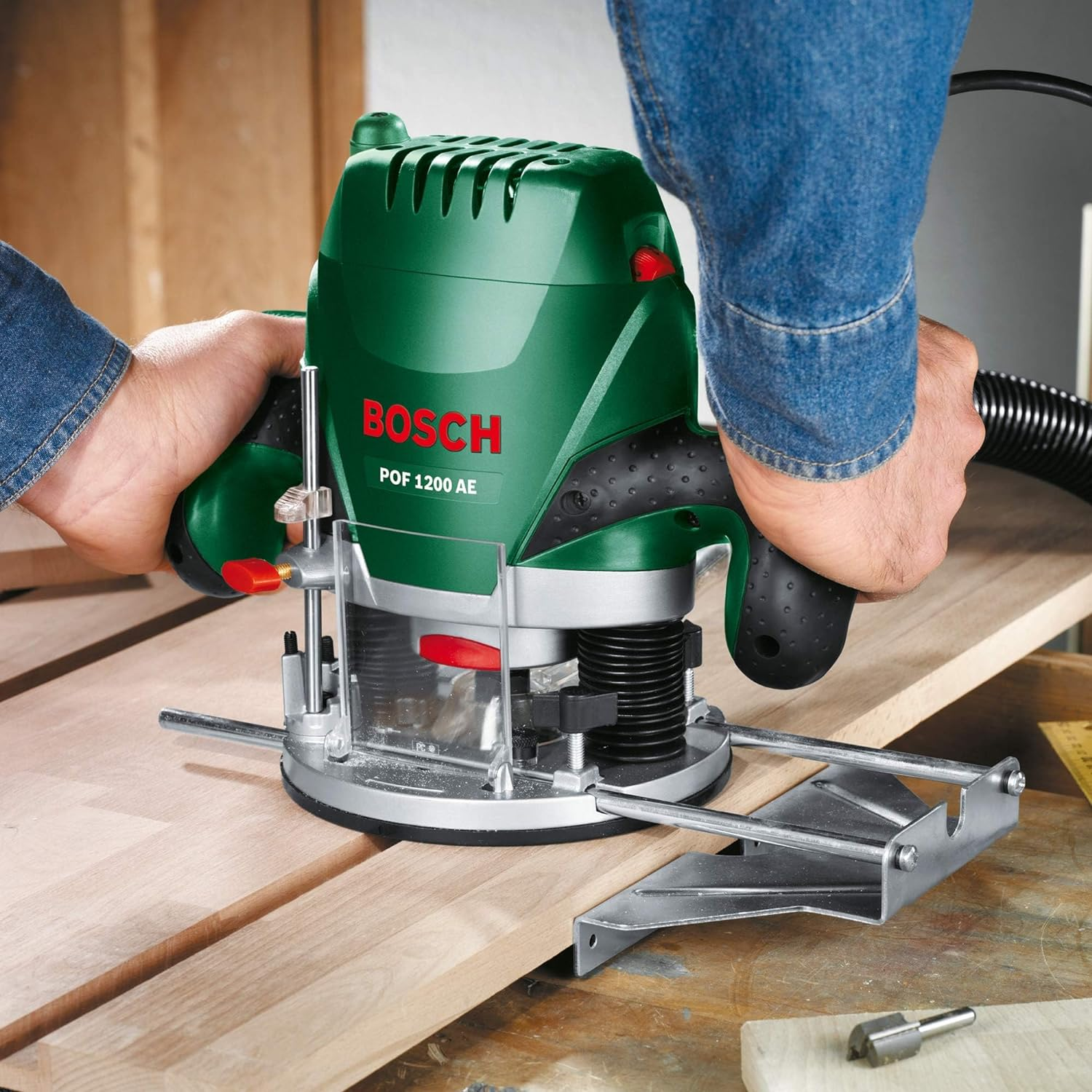 Bosch Home & Garden 1200W Electric Plunge Router with 8Mm Bit, Parallel Guide, Template Guide, Dust Extraction Adapter, 28000 RPM, Speed Selection, Wood, 3 Collets Included (POF 1200 AE) image number 5