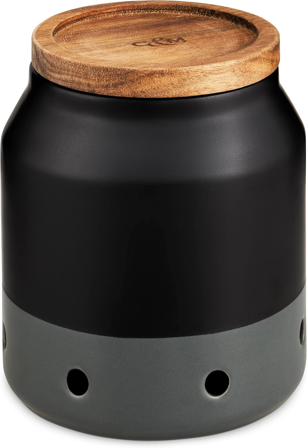 Cole & Mason Elmdon Black/Grey Garlic Keeper, Kitchen Organisation, Storage Pot for Fresh Garlic, Ceramic/Acacia/Silicone, (H) 120 Mm X (D) 110 Mm image number 5