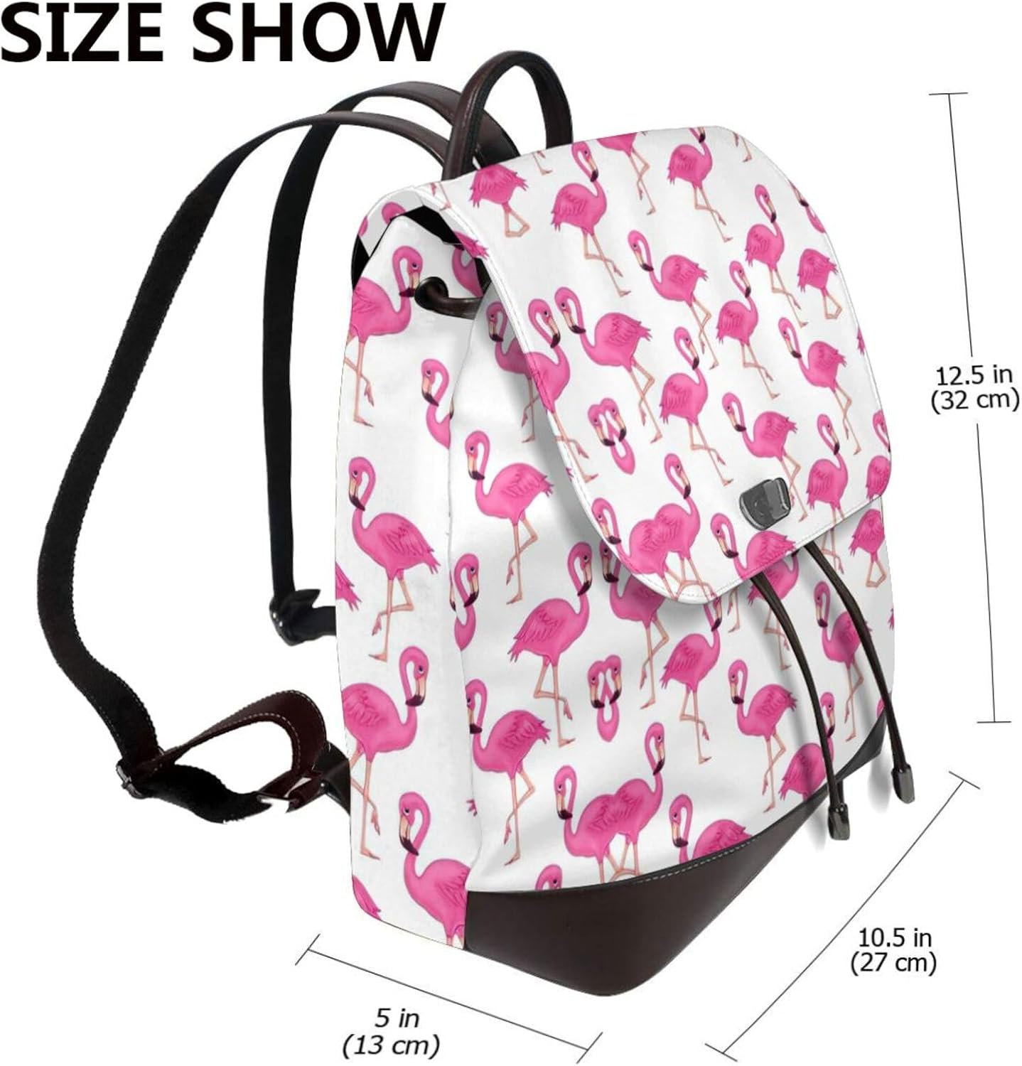 Edwal Pink Flamingo Print Leather Backpack Laptop Bag for Women Fashion Multipurpose Daypack for College Work Travel, Black, One Size image number 2