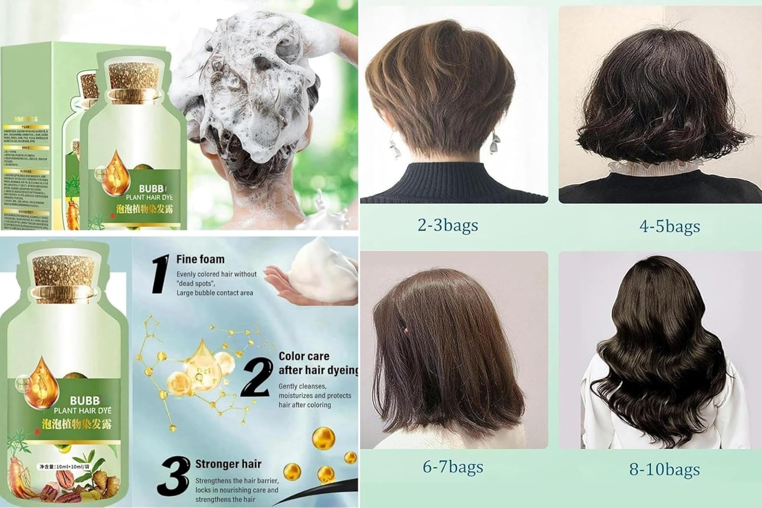 Natural Plant Hair Dye, Plant Bubble Hair Dye, Vegetable Hair Dye for Men & Women，Easy to Dye in a Box of 10 Packs (Dark Brown)