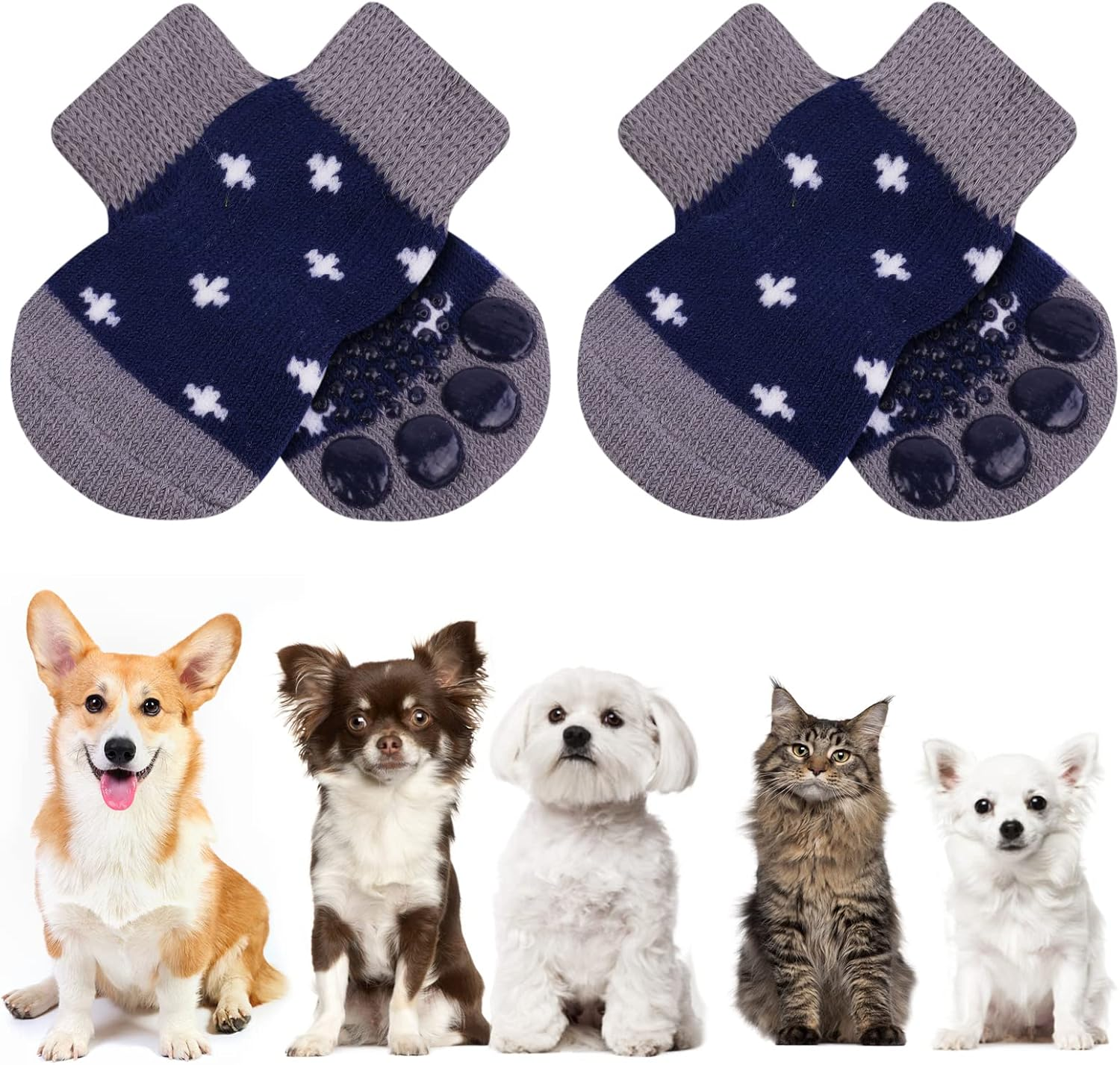 AUAUY anti Slip Dog Socks, Pet Paw Protector, Suitable for Small Medium Dogs and Cats Indoor Outdoor Walking (M-Pink)