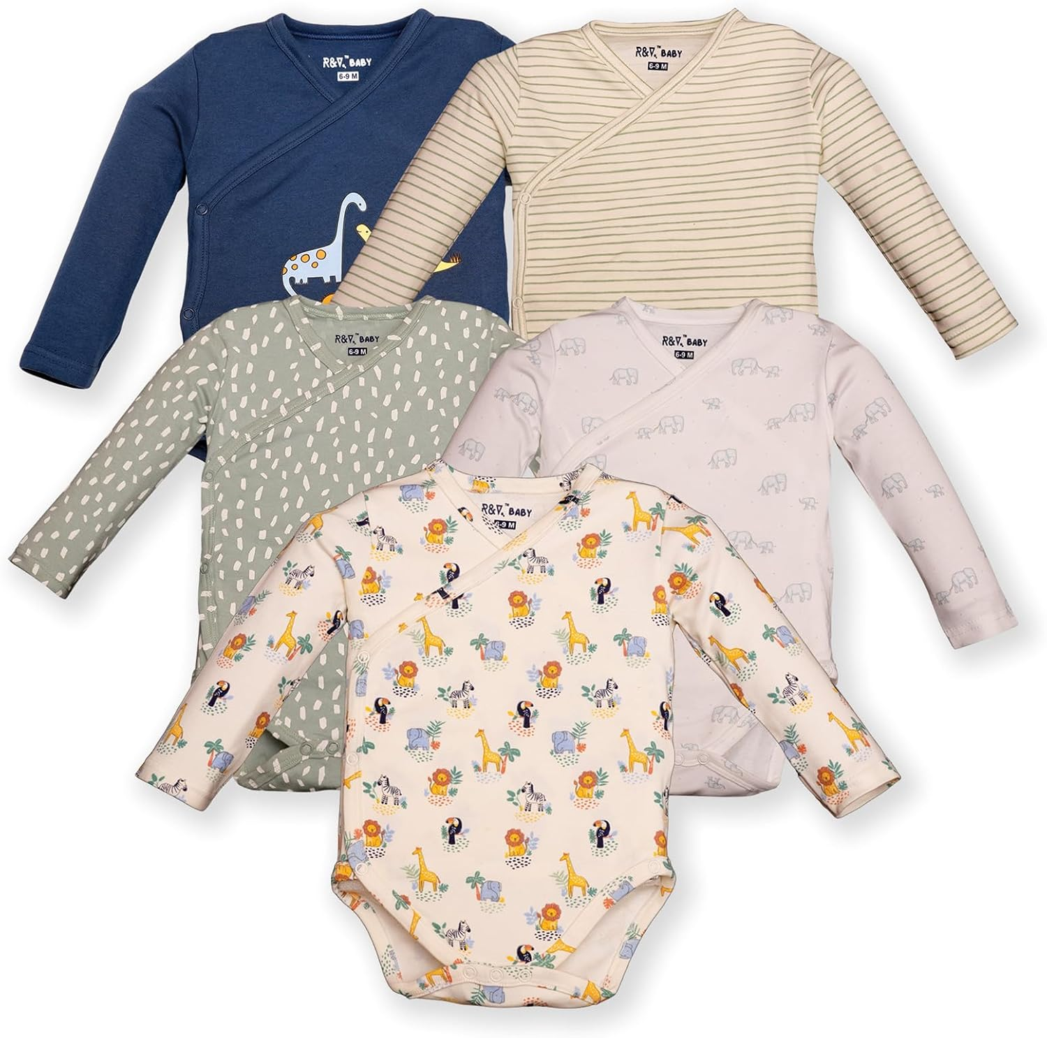 Baby 100% Cotton Long Sleeve Bodysuits, Pack of 5 image number 5