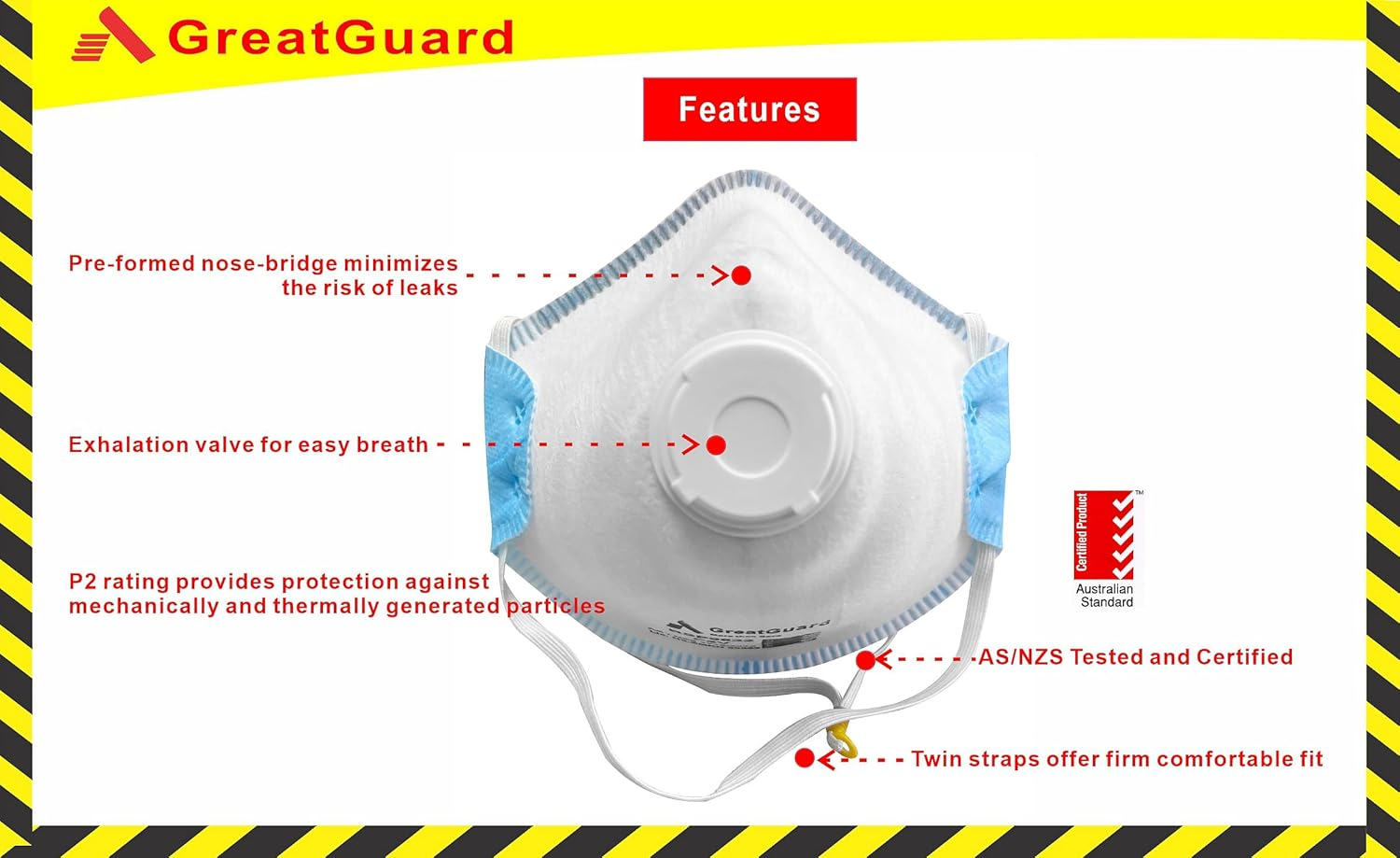 P2 Face Mask Respirator Particulate Disposable Respirator P2 Valved Dust Mask 10 Pack for WOODWORKING PAINTING WELDING GRINDING SANDING RESPIRATOR image number 6