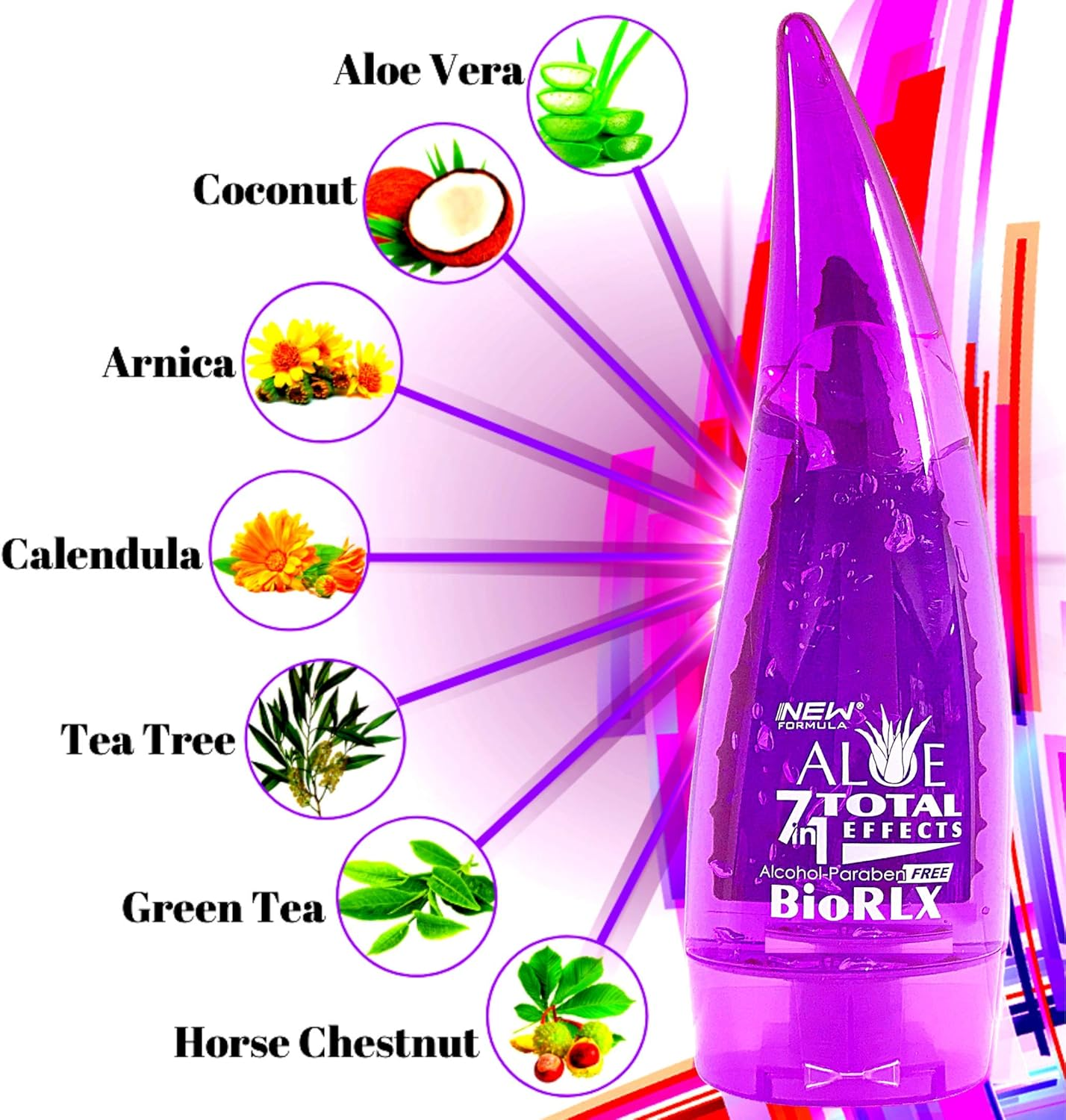 Biorlx 7 in 1 Herbal Total Effects Aloe Vera, Calendula, Arnica, Horse Chestnut, Green Tea, Coconut Oil and Tea Tree Oil for Face and Body (One Bottle 7In1 Gel, 250Ml) image number 2