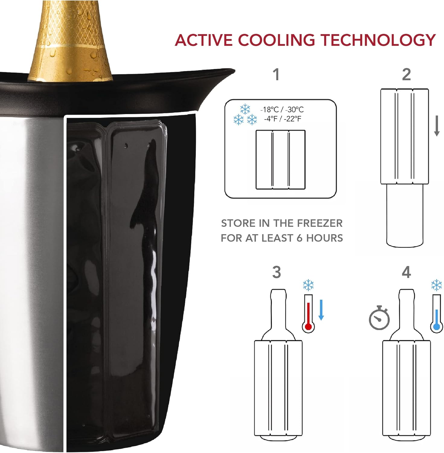 Vacu Vin Active Cooler Champagne Elegant - Reusable Champagne Bottle Cooler - Stainless Steel - Prosecco Cooler for Standard Size Bottles - Insulated Prosecco Bottle Chiller - Black image number 5
