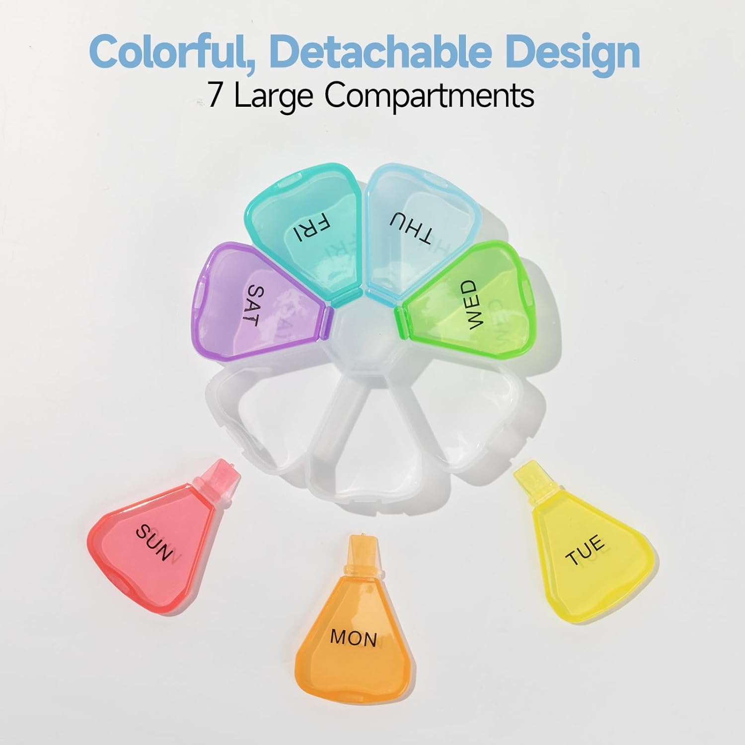 1Pack Weekly Pill Organiser, Cute Pill Box 7 Day 1 Times a Day, Portable Travel Tablet Organiser with 7 Large Compartments, for Vitamins Supplements Medication(Rainbow) image number 3