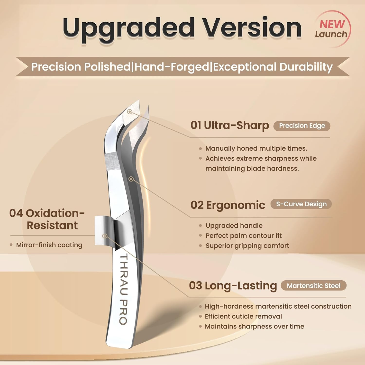 THRAU Professional Cuticle Trimmer, Stainless Steel Cuticle Nipper Cutter for Dead Skin, Manicure & Pedicure Tools for Fingernails & Toenails image number 3