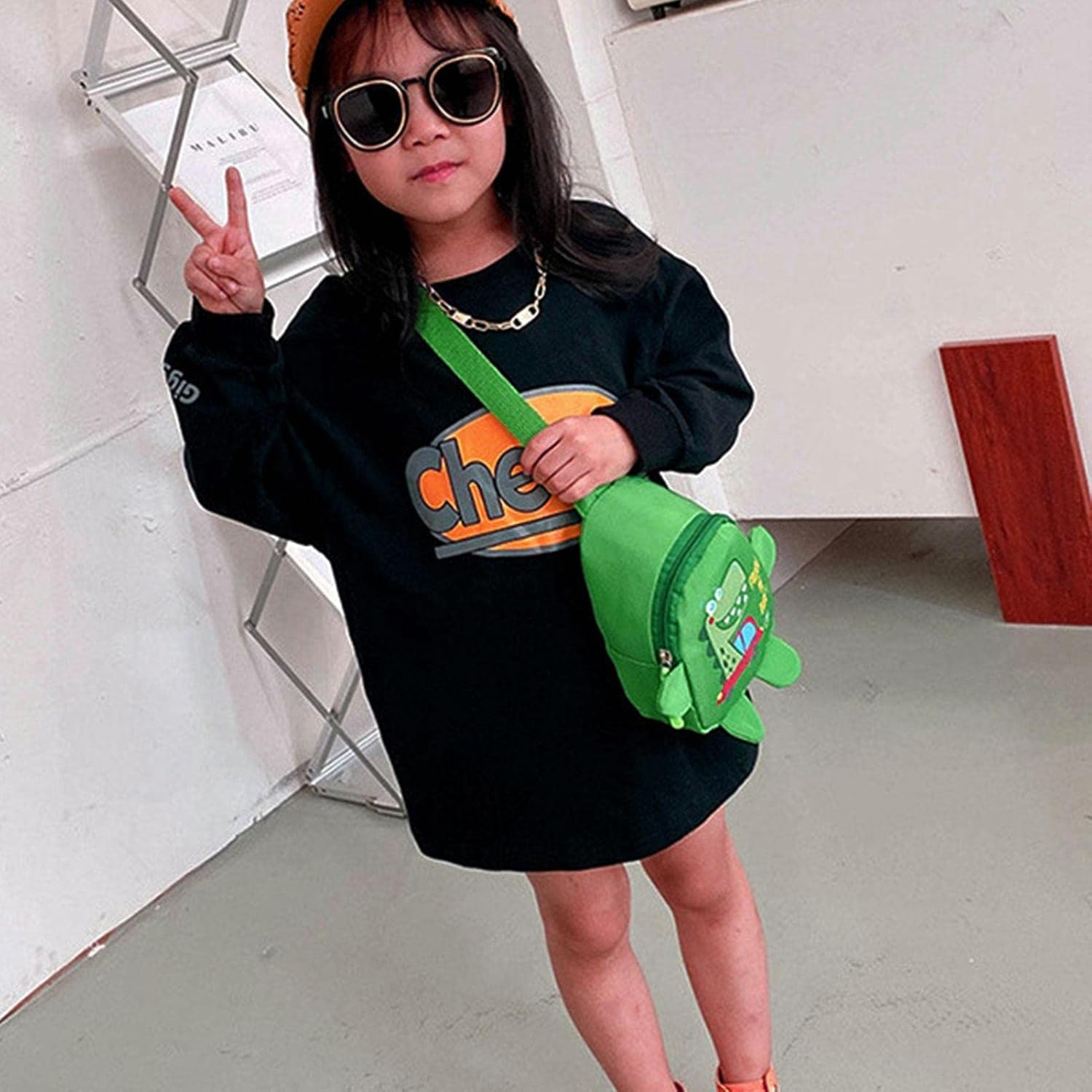 Backpack for Kids - Cute Dinosaur Cartoon Chest Bag | Water Proof Bag Back with Adjustable Strap for Kids Snacks Yyss - 3 Pcs Green image number 4