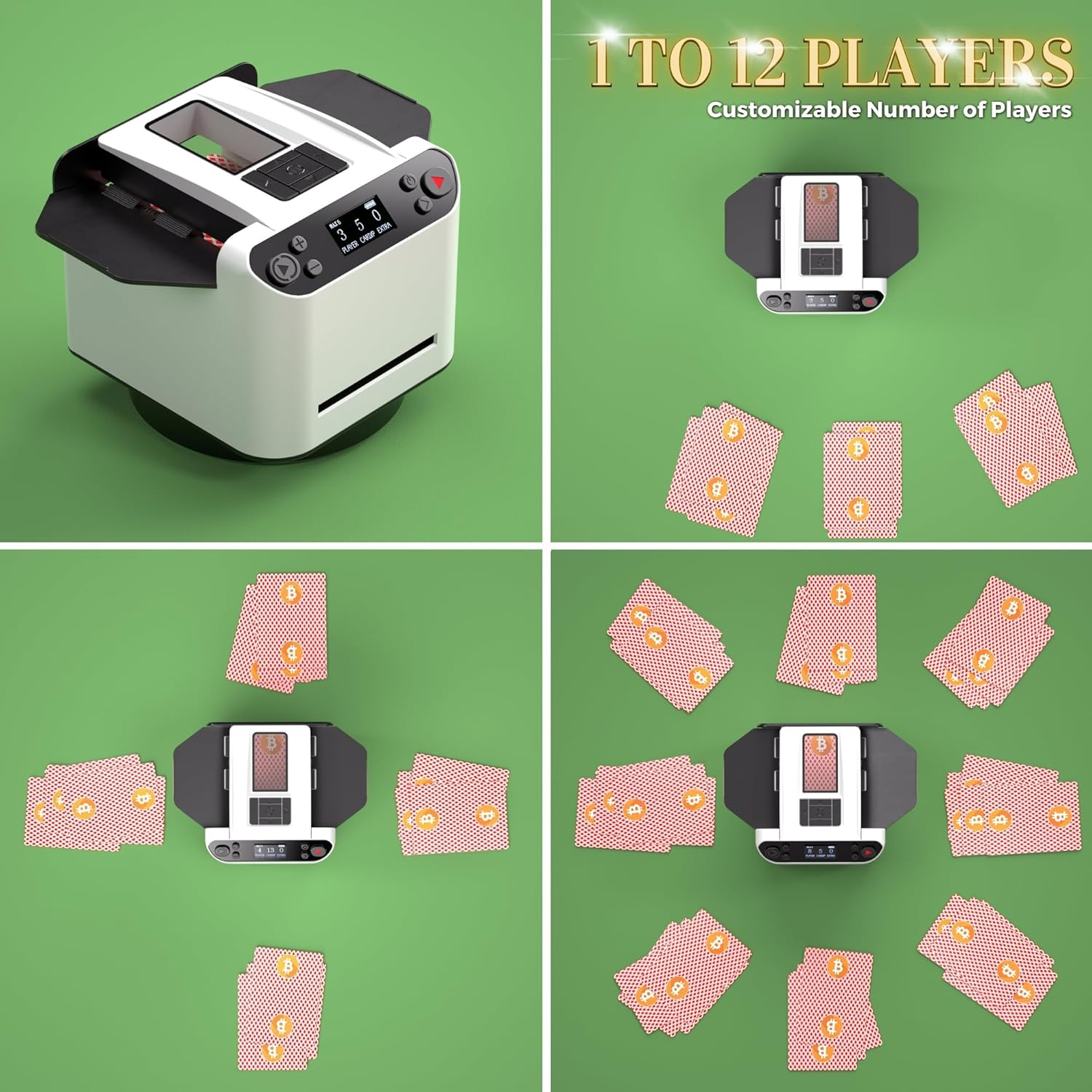 Automatic Card Shuffler and Dealer, UNO Card Shuffler Machine, 360&deg; Rotating Card Shuffler 2 Deck, UNO Card Shuffler Machine with 4 Buttons, 1-8 Players for UNO Texas Hold'Em Blackjack Mahjong image number 3