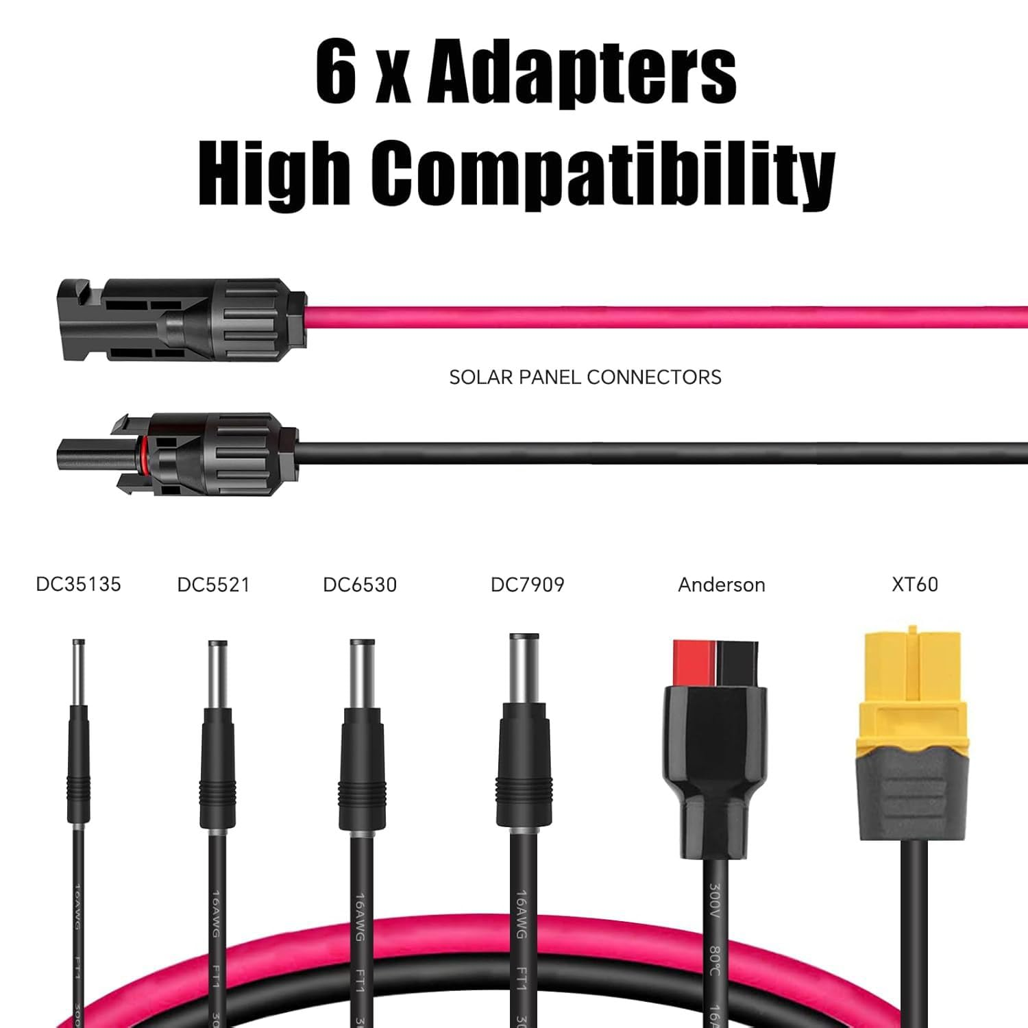 Solar Panel Connector 6 in 1 Solar Extension Cable Connector Kit XT60 Extension Cable Anderson 4 DC Ports(Dc7909 DC6530 DC5521 DC35135) Solar Connector Kit Outlet Splitter image number 6