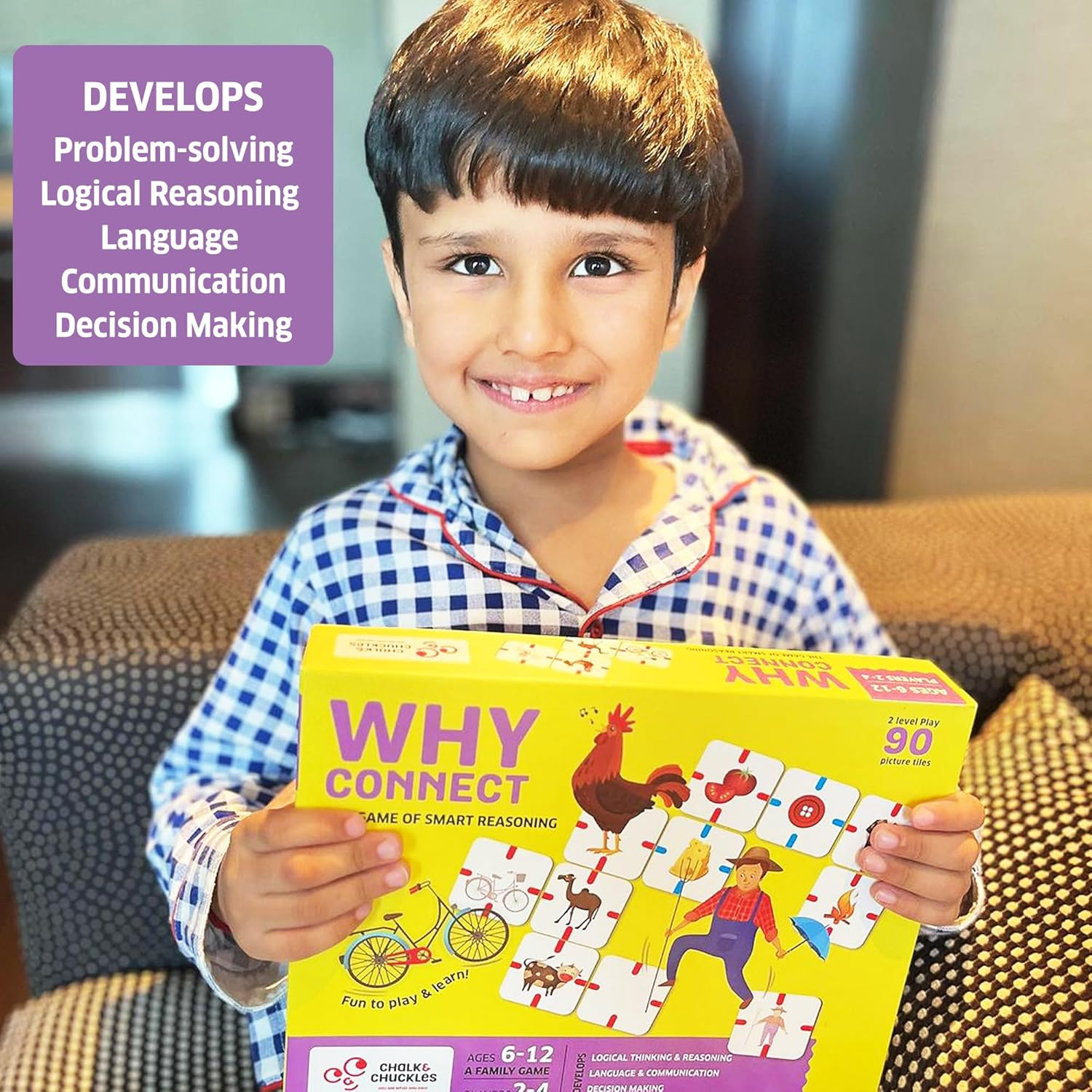 Chalk and Chuckles Board Game - Why Connect, Fun Logical Family Game for Kids Age 6-12 Years, Learning & Educational Toys, Gifts for Boys, Girls 7, 8, 9, 10 Years image number 4