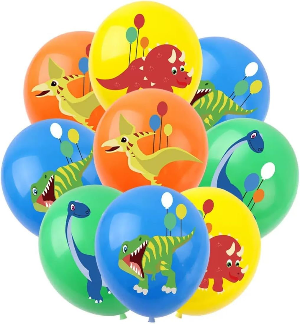 Dinosaur Party Balloons, 30 Cm Latex, 18-Pack, Multicoloured