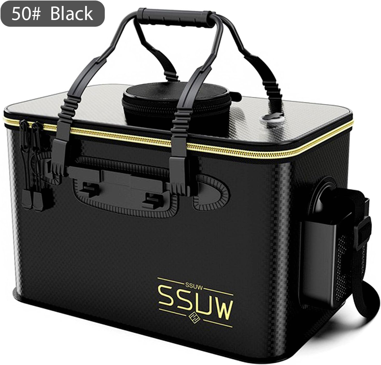 Reelfin Large Floating Fishing Basket Collapsible Multi-Functional Fish Live Lures Bucket Portable Net Quick-Drying Rubber Coated Bait Storage Cage for Minnows, Shrimp, Freshwater (Black Large) image number 2