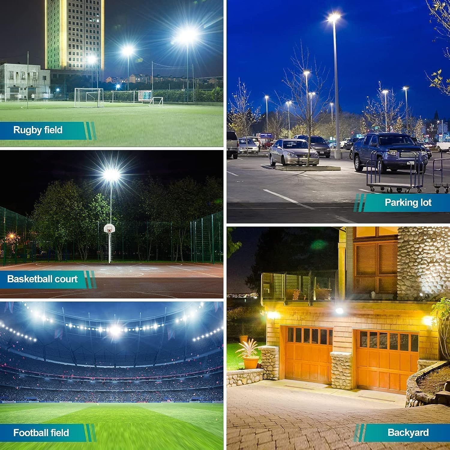 100W LED Flood Lights Plug In, Security Wall Lights Fixtures 6500K 10000LM Outdoor Indoor Illumination, IP66 Waterproof for Ball Ground, Parking Lot, Pathway, Yard, Garden (2 Pack) image number 3