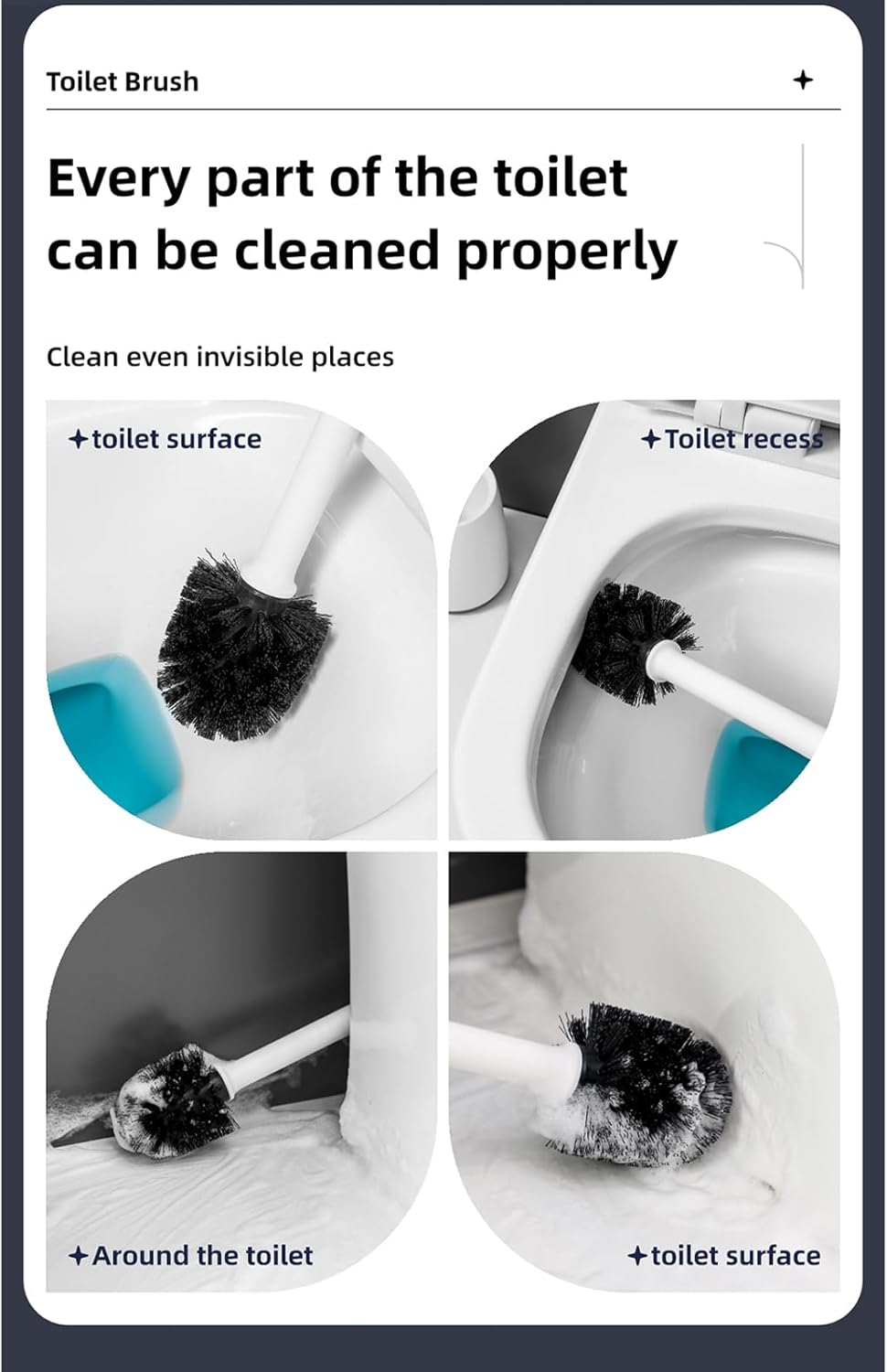 Toilet Bowl Brush and Holder Set for Bathroom, Toilet Cleaning Scrubber Cleaner Brush for Bathroom for Deep Cleaning with Stiff Plastic Bristle, Ventilated Holder (White) - 2Black image number 3