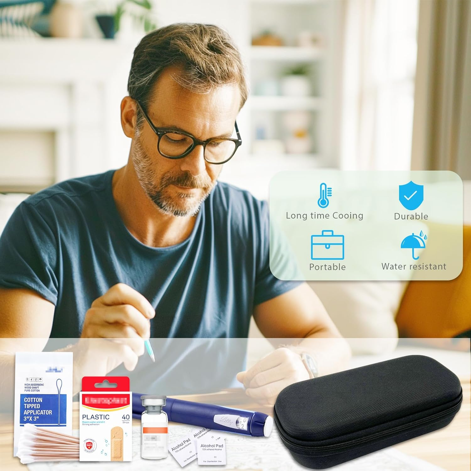 Insulin Pen Cooler Travel Case with 2 Ice Packs, Diabetic Medication Insulated Cooling Bag for Insulin Pens and Diabetic Supplies, Diabetic Organizer Portable Case for Daily Life and Trips image number 2