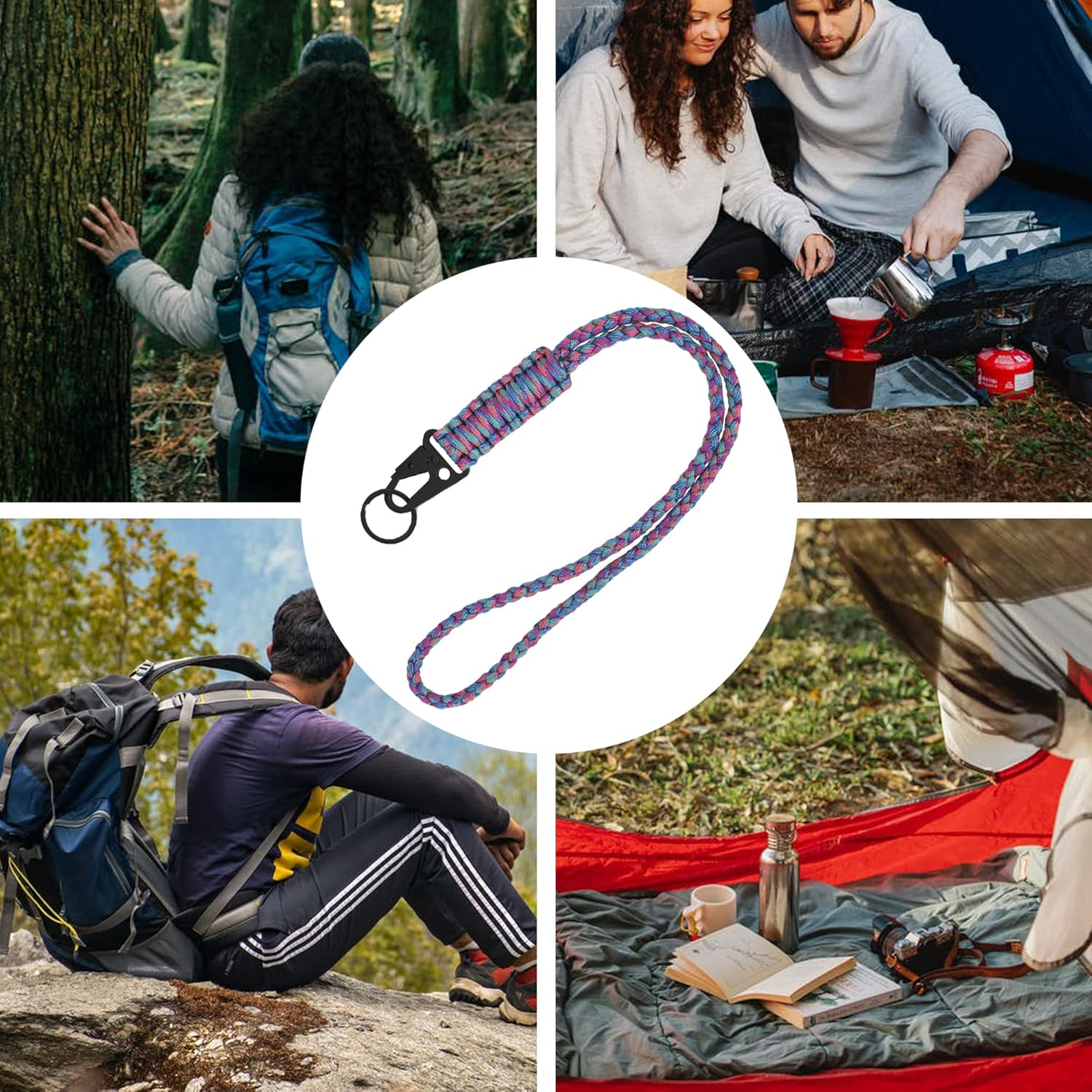 Heavy Duty Paracord Lanyard Keychain, Paracord Necklace Cell Phone Keychain Whistles Wrist Braided