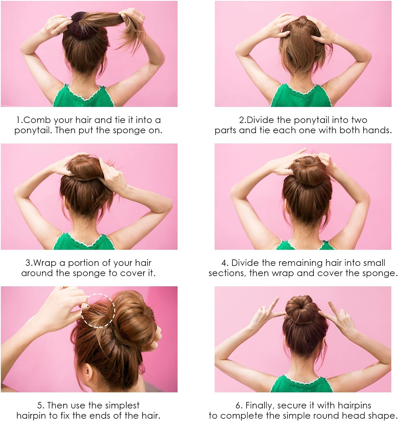 8 Pieces Donut Hair Clip with 20 U Shaped Clips, Mini Donut Styler, Hair Scrunchie Accessories for Ballet Dancers (Dark Brown, Beige) image number 5