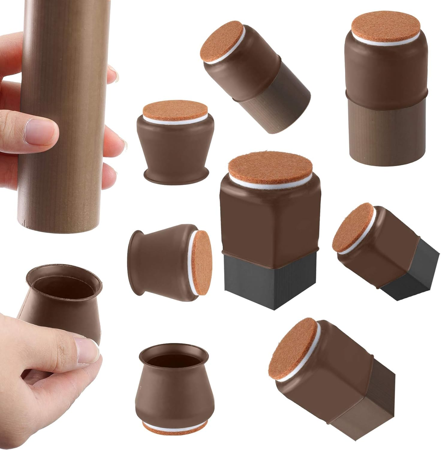 Dark Brown Silicone Chair Leg Floor Protectors with Felt, Chair Leg Caps, Silicon Furniture Leg Feet Protection Cover Protect Hardwood Floor anti Scratch 16 Pcs (Large Fit: 1.5" - 2.0", Brown) image number 6