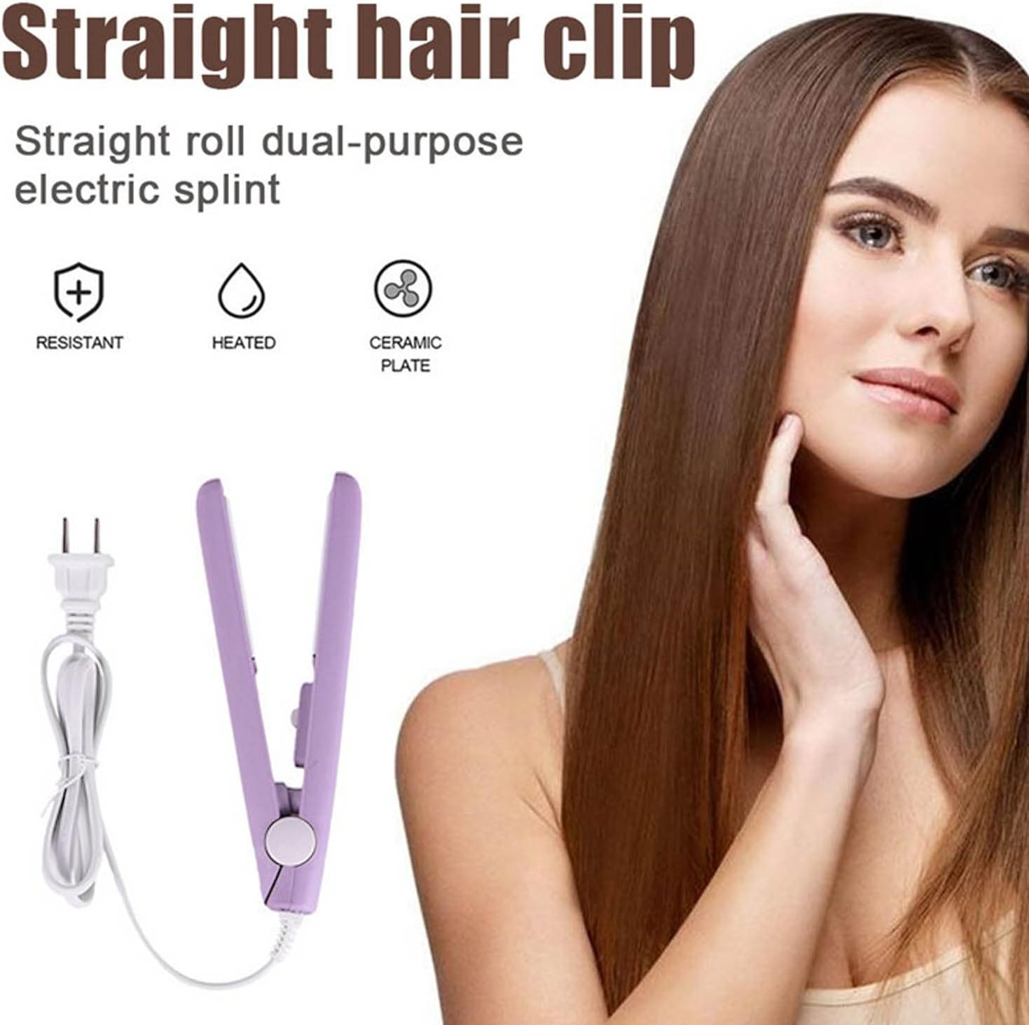 Mini Hair Straightener,Flat Iron, 2 in 1 Mini Curling Iron，Portable Travel Hair Straightener Heating Curler Hair Styling Tool for Short Hair，Home or Salon (Purple)