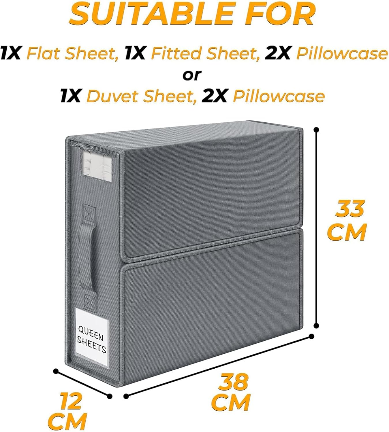 Foldable Bed Sheet Organizer and Storage, Linen Closet Organizer with Window, Label and Clear PVC, Sheet Storage for Bedding Sheets, Duvet Covers and Pillow Cases 2 Pcs (Gray)