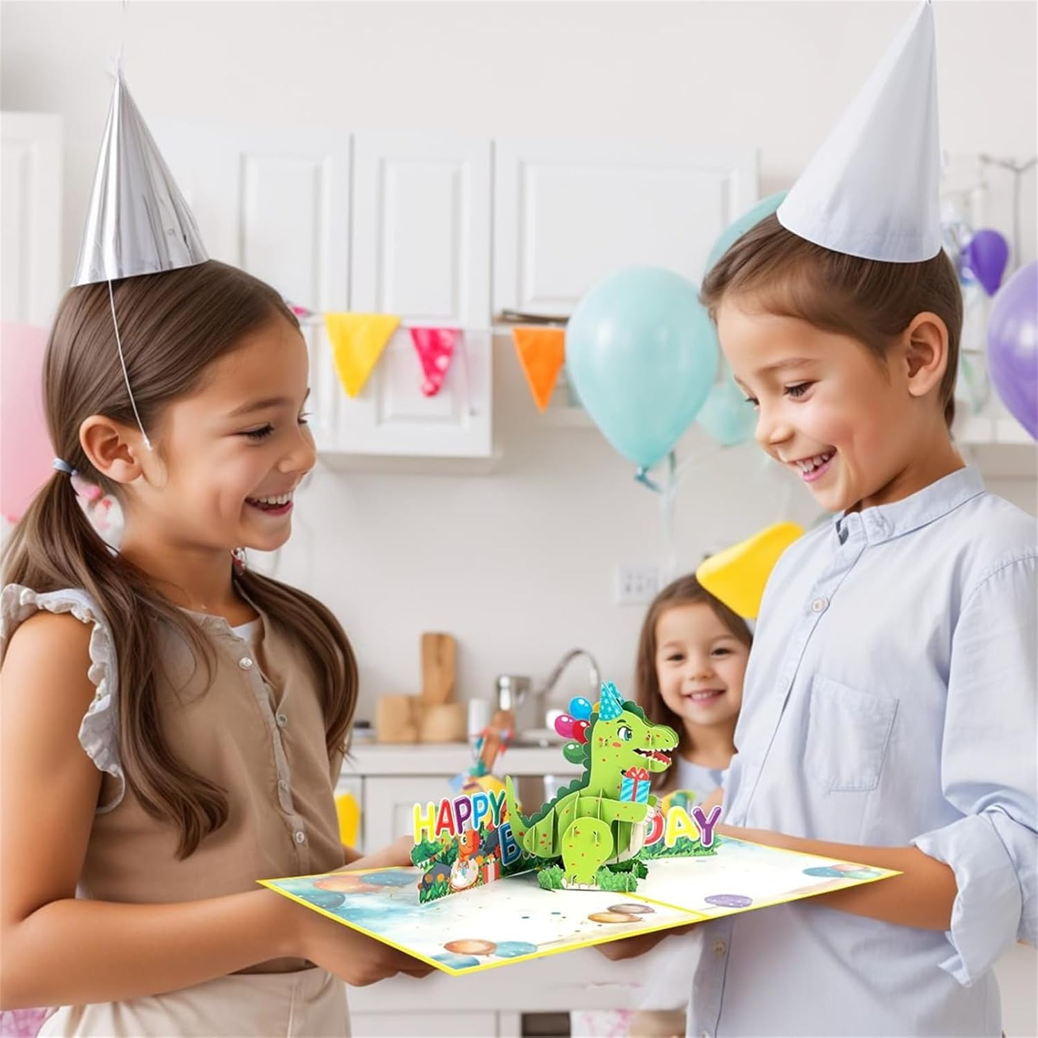 Dinosaur Birthday Pop up Card, Birthday Card with Fun Dinosaur Design, 3D Greeting Card with Envelope, Pop up Birthday Gift Cards for Kids, Boys, Girls image number 1
