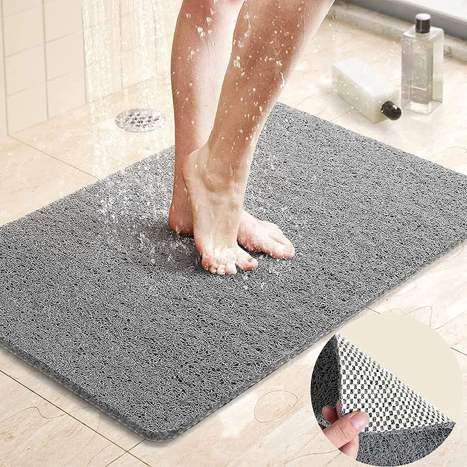 Non-Slip Shower Mat, 40 X 60 Cm, Loofah Massage Shower Mats, Bath Mat, Shower Mat with Non-Slip Safety, Permeable Bath Mat, for Bathtub and Wet Areas (Grey, 40 X 60 Cm) image number 2