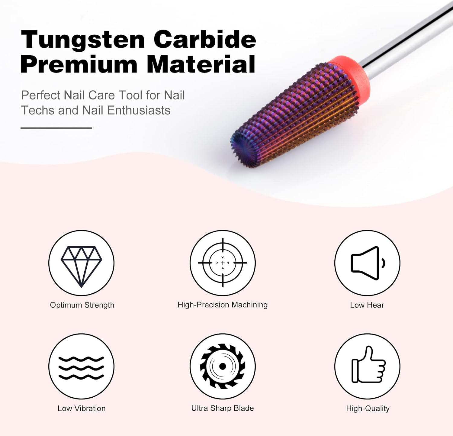 BNG 5-In-1 Cutter Bit for Gel Nails, Carbide Nail Cutter for Acrylic Nails, Professional 3/32 Inch Electric Nail Drill, Tungsten Steel Bits Manicure Pedicure Salon Tool (Fine, Purple)