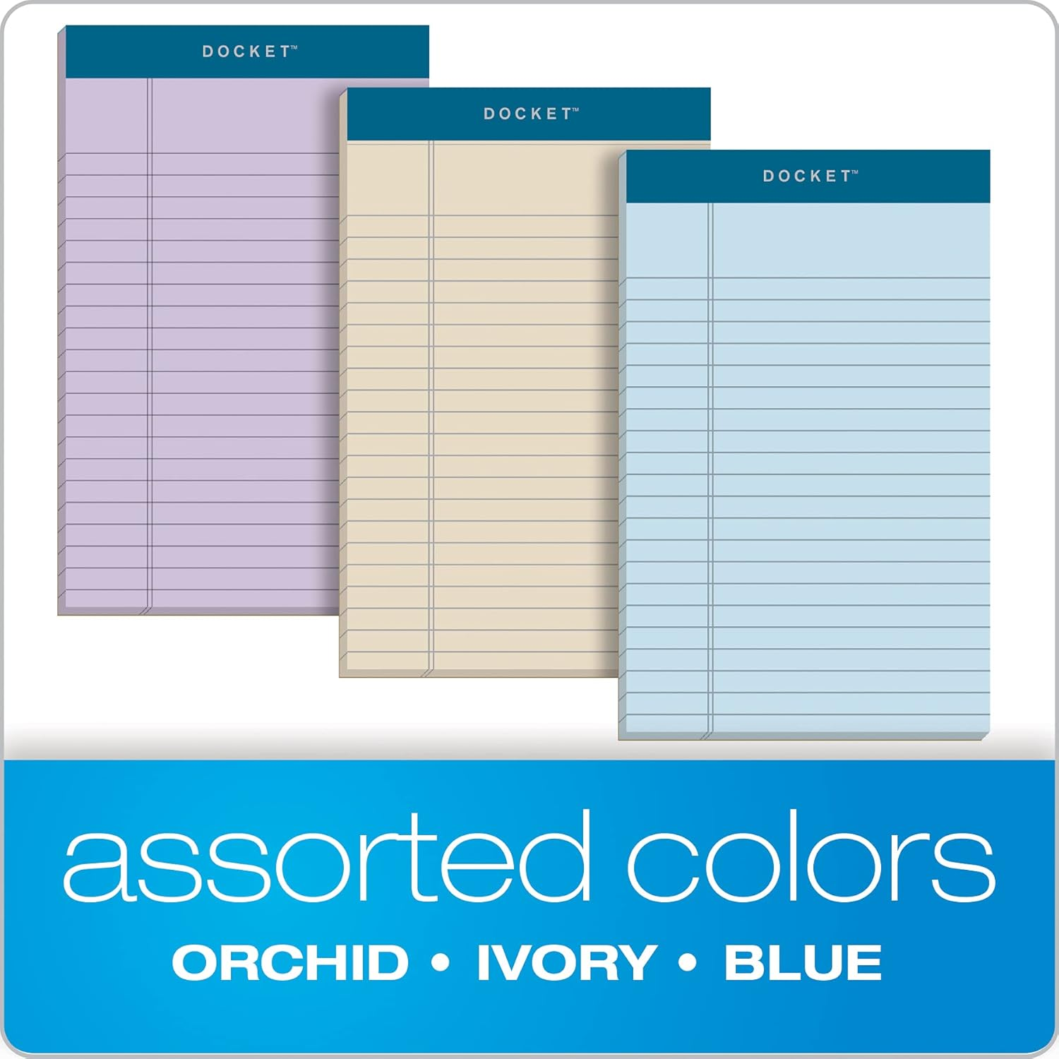 TOPS Docket 100% Recycled Writing Tablet, 5 X 8 Inches, Perforated, Assorted Colors: Orchid, Ivory, Blue, Narrow Rule, 50 Sheets per Pad, 6 Pads per Pack (99601) image number 3