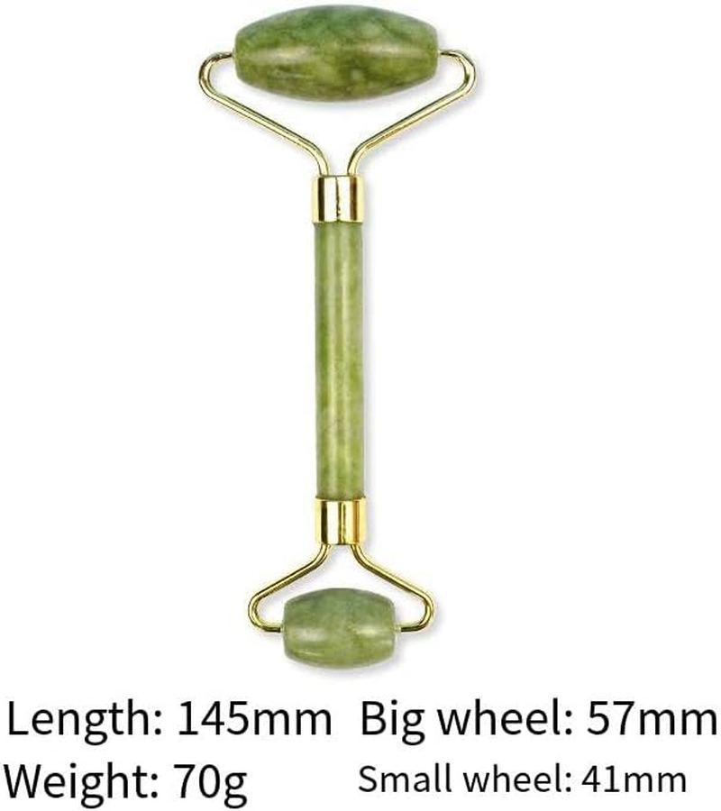Jade Roller and Gua Sha Set - Jade Stone Face Roller, Dual Sided Massage Roller Stimulates Blood Flow, Relieves Stress (Green, One Size) image number 3