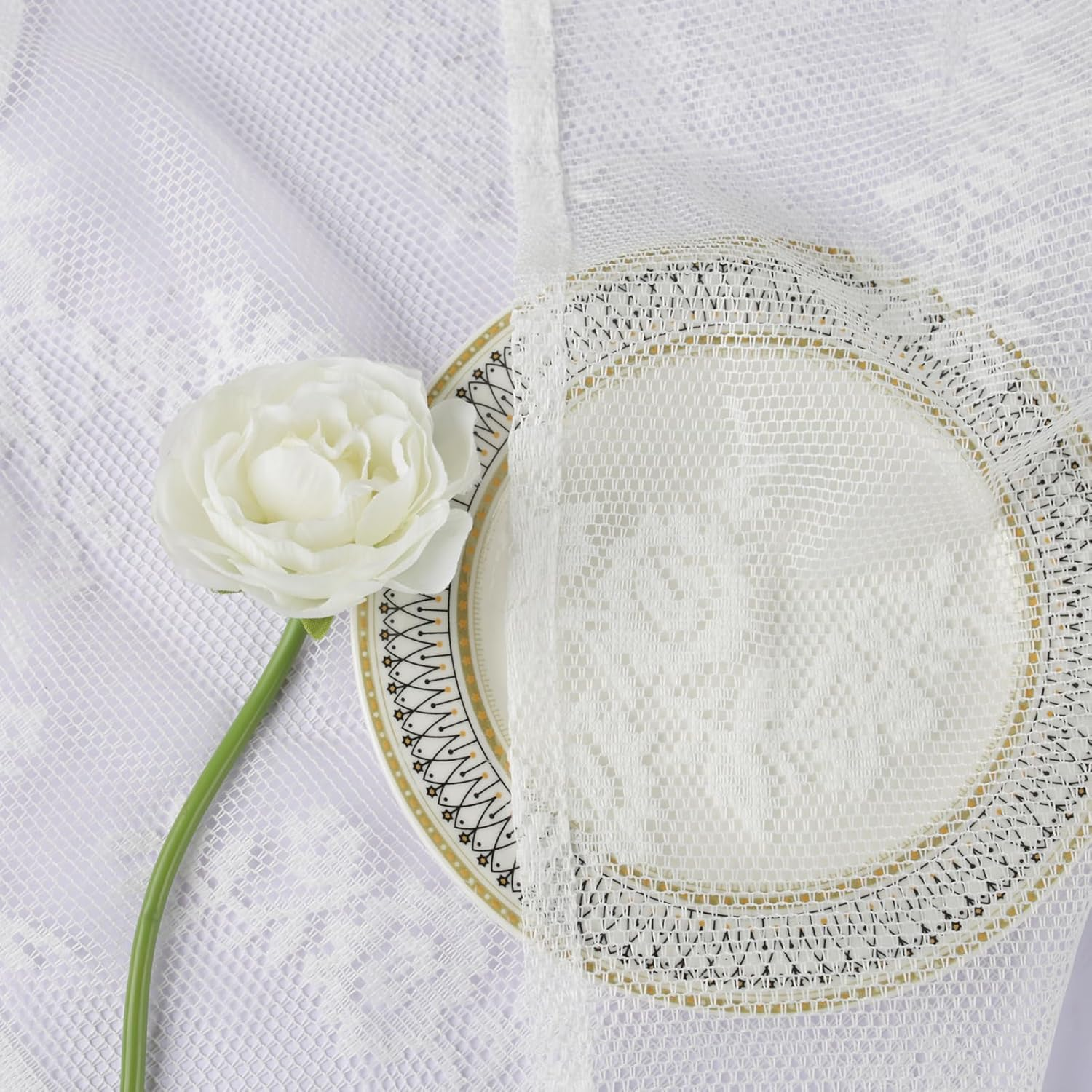 Neween Sheer Curtains White Floral Lace Curtains Rod Pocket Window Curtains Drapes for Short Curtains Bedroom, Each W145 X D160 Cm, Set of 2 Panels