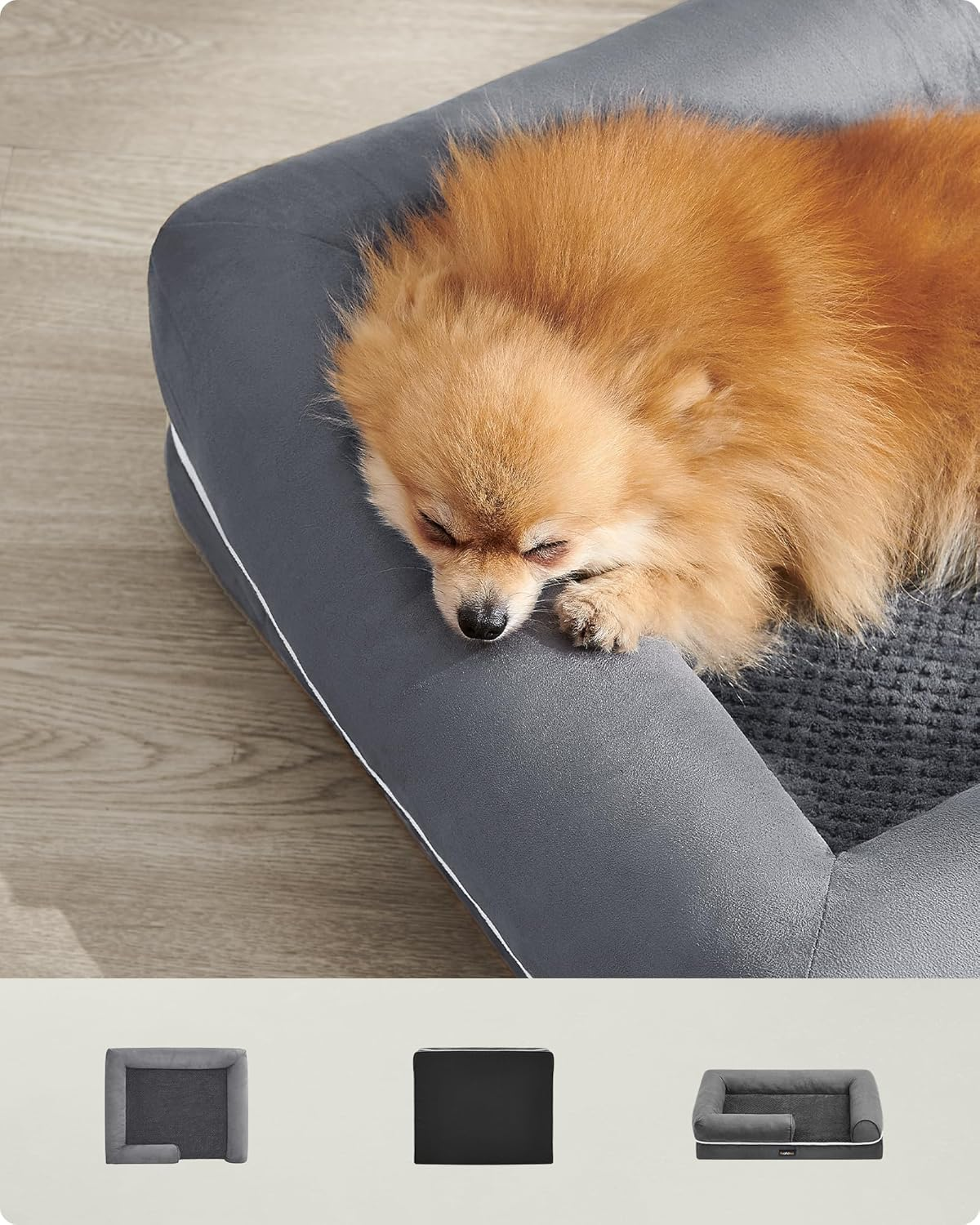 Feandrea Orthopaedic Dog Bed, Dog Cushion, Dog Basket, Soft Padding, Dog Sofa, Raised Edges, Removable and Washable Cover, 76 X 51 X 18 Cm, Non-Slip Backing, Light Grey PGW074G02V1 image number 1
