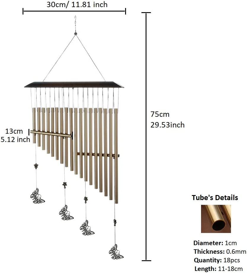 Harp Wind Chimes with 4 Butterflies, Vivid Tone Wind Bell for Love & Memories Vintage Hanging Decoration Indoor & Outdoor Handcraft Hanging Ornament image number 6