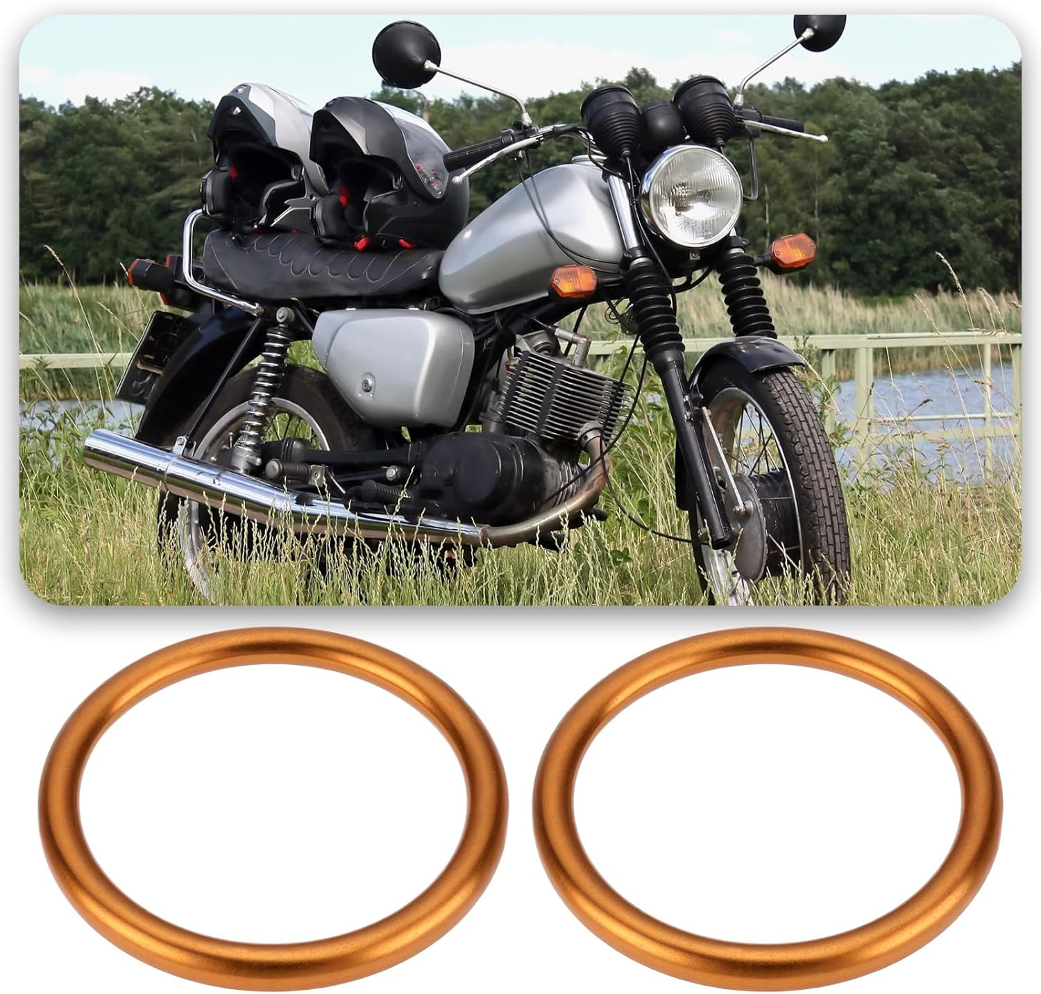 Briny River 4Pcs Motorcycle Exhaust Gaskets Compatible with MZ TS ES ETS ETZ 150 125 1962-1978 Copper Muffler Gasket 43X35Mm image number 1
