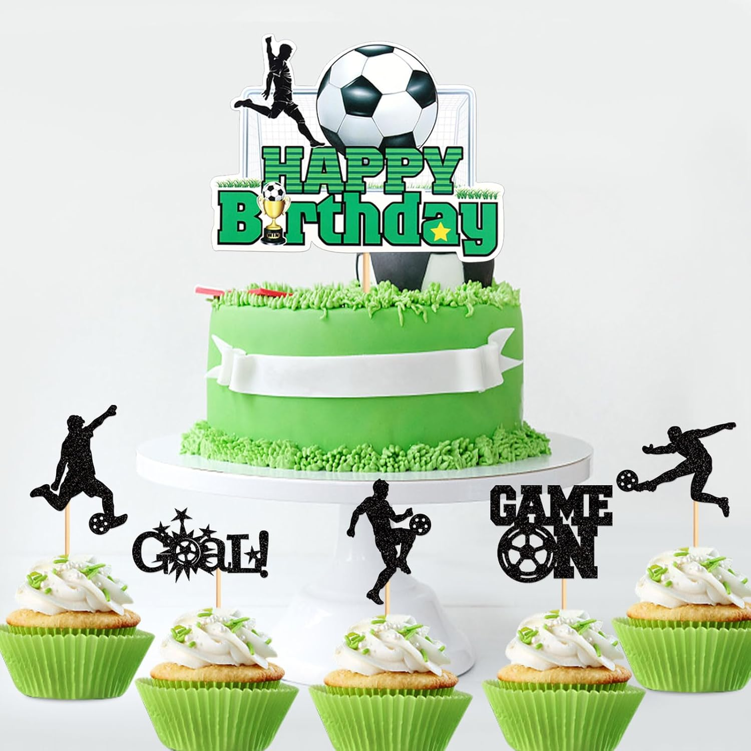 25 Pack Soccer Cupcake Topper Sport Theme Cupcake Picks Game Day Soccer Ball Toothpicks Football for Men Boys Birthday Decorations Supplies Man image number 3