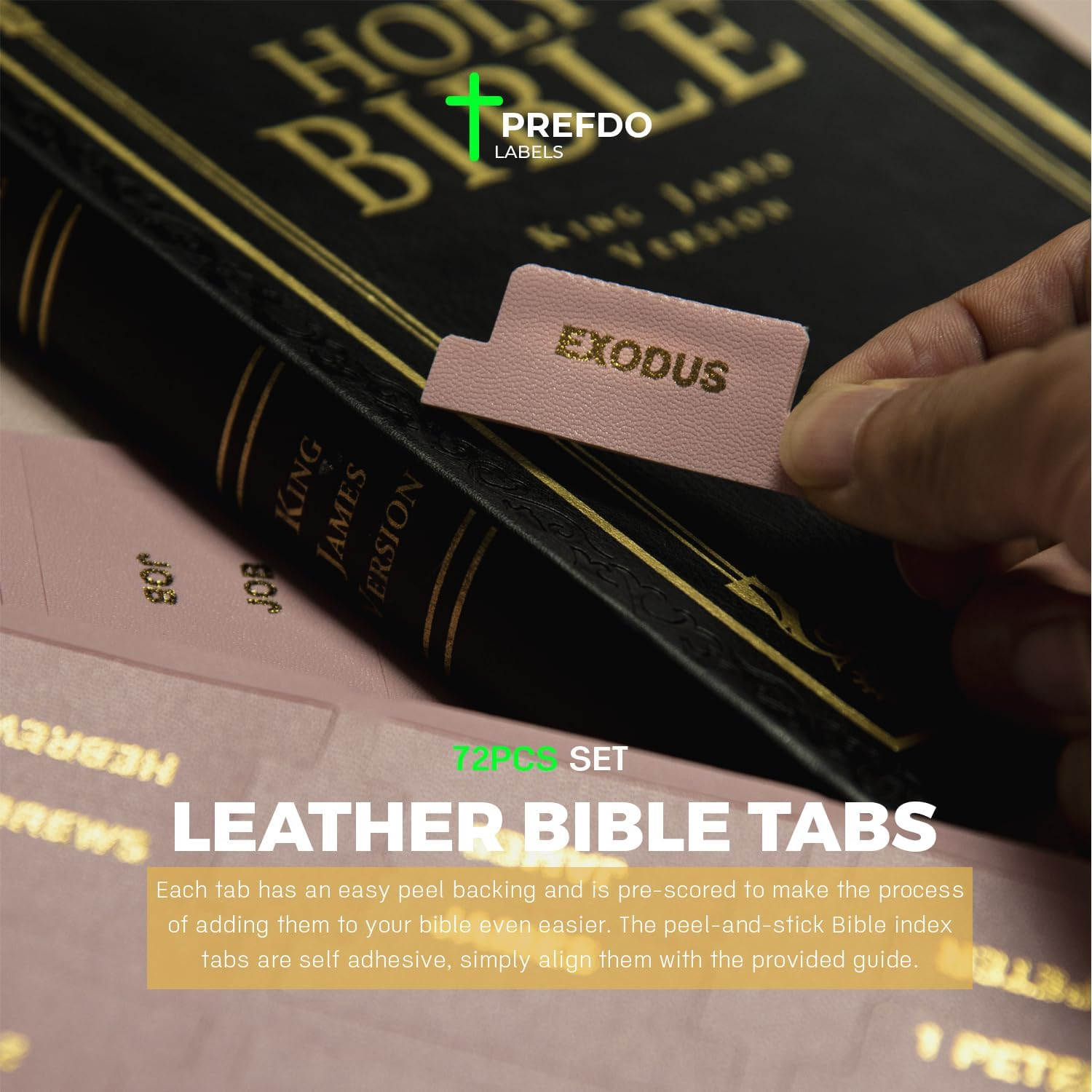 Leather Bible Tabs, Prefdo Bible Index Tabs for Study Bible, Bible Tabs for Women and Men, 66 Book Tabs for Old and New Testament & 6 Blank, Christian Gift (Pink) image number 6