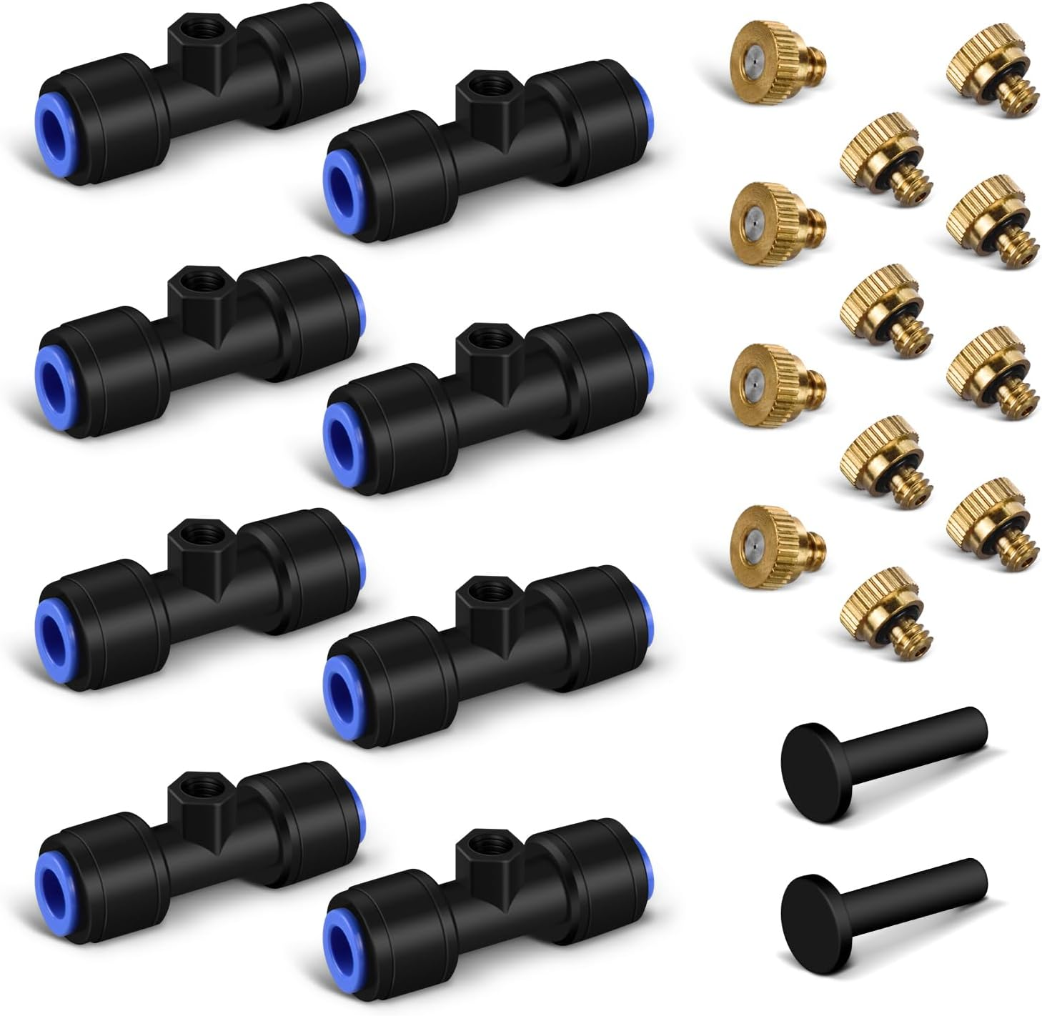 Lifeegrn Brass Misting Nozzle Kit, 12 Mister Nozzles + 8 Tee Connectors + 2 End Plugs for Outdoor Cooling Misting System image number 3
