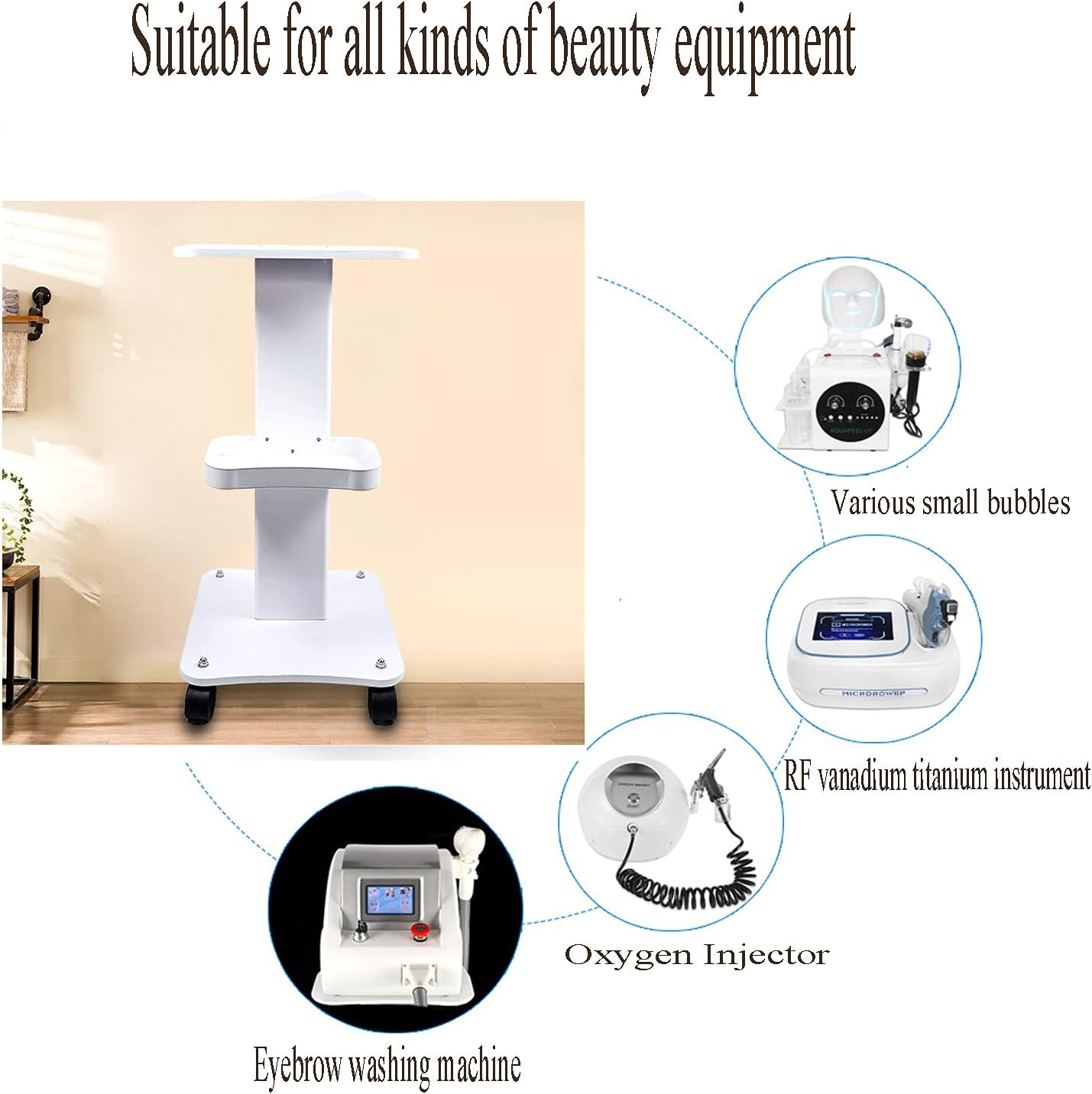 Beauty Salon Trolley Cart, HOINCO Salon Spa Rolling Trolley Stand Mobile Cart with Wheel Beauty Instrument Storage Tray (White) image number 3