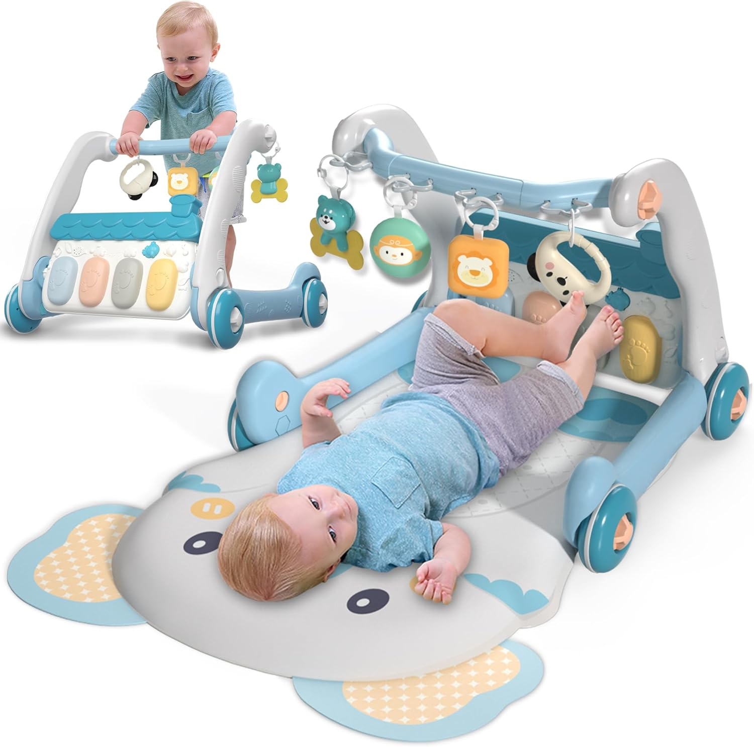 Baby Piano Play Mat & Standing Toy with Musicial and Light (2 in 1) (Blue)